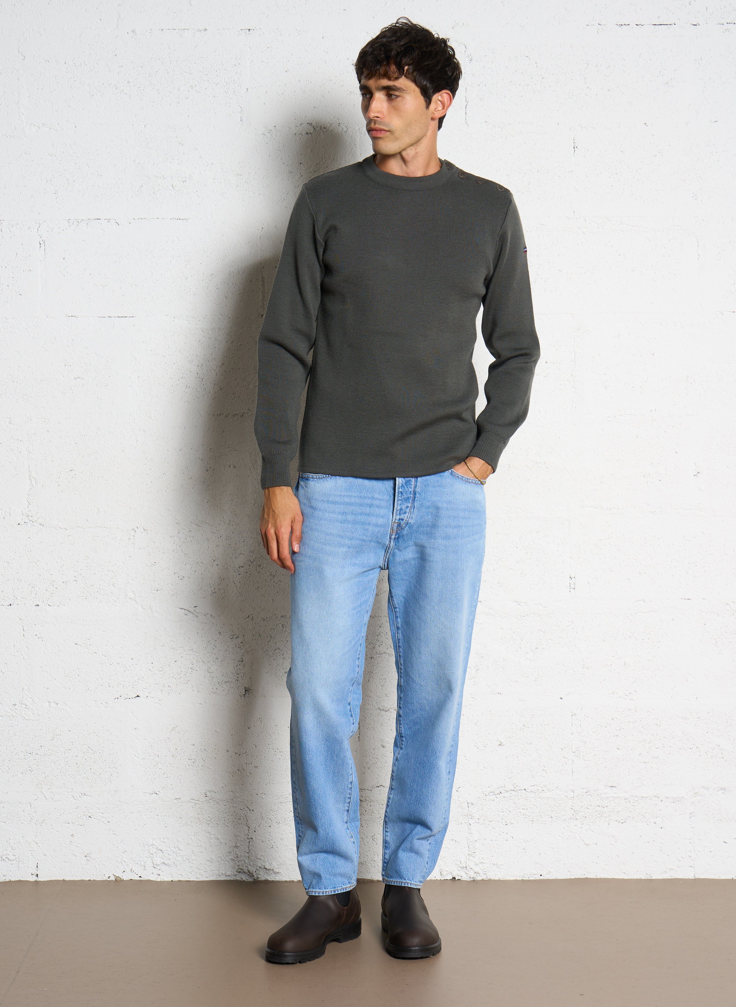 Pull col rond regular-fit en laine ARMOR LUX Kaki