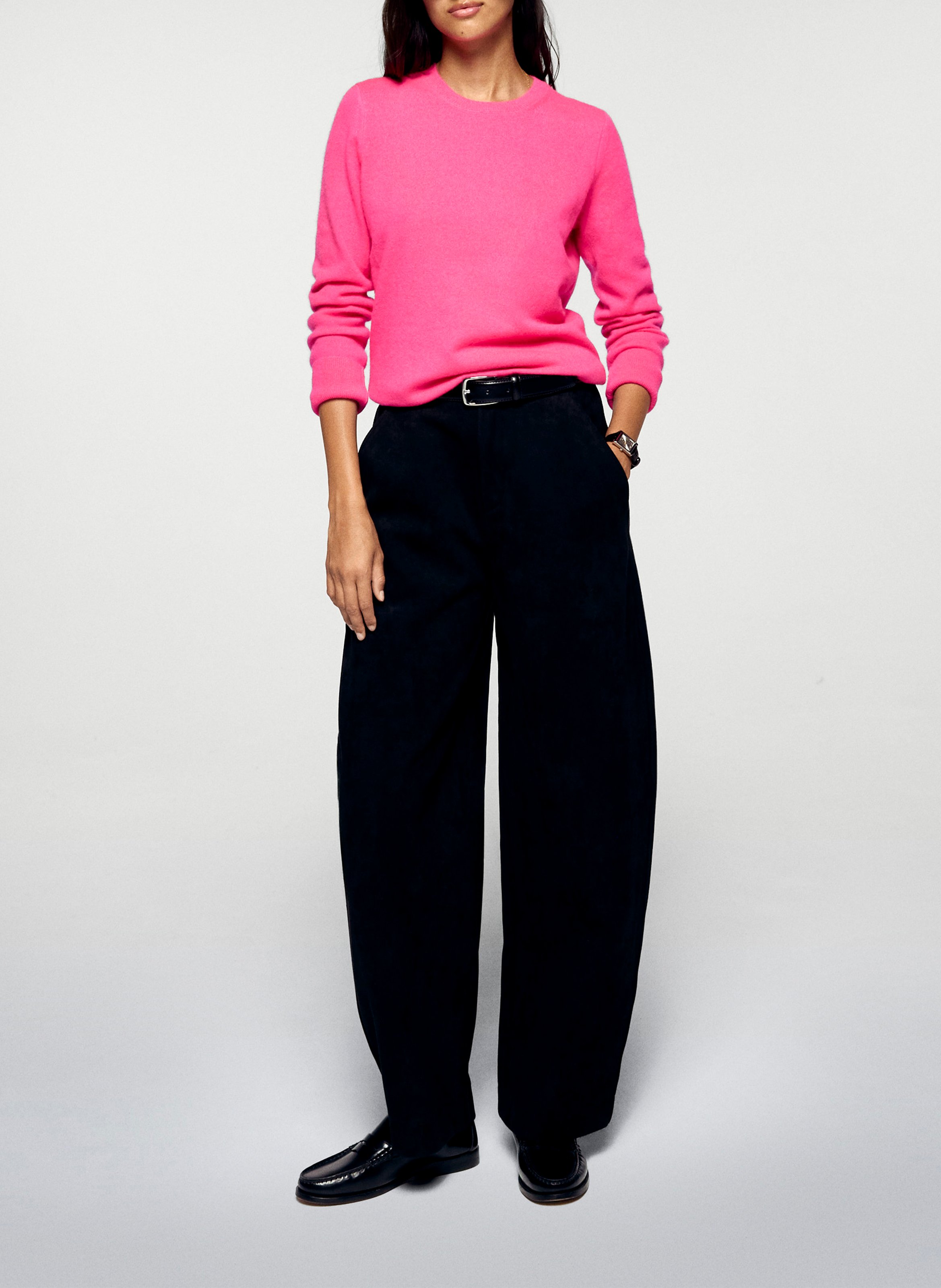 Straight cotton sweater with round neck FROM FUTURE Pink