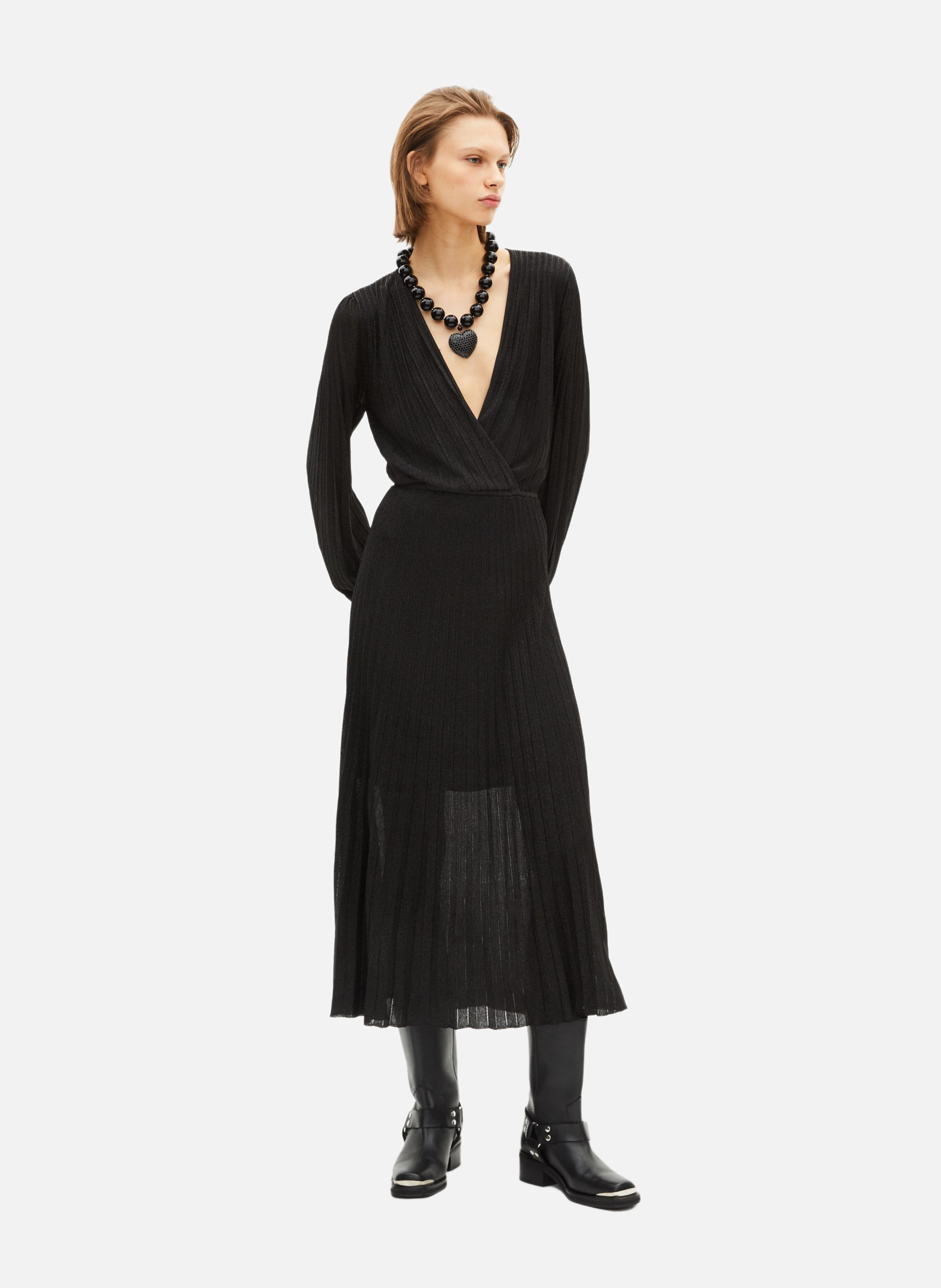 Pleated long lurex dress THE KOOPLES Black