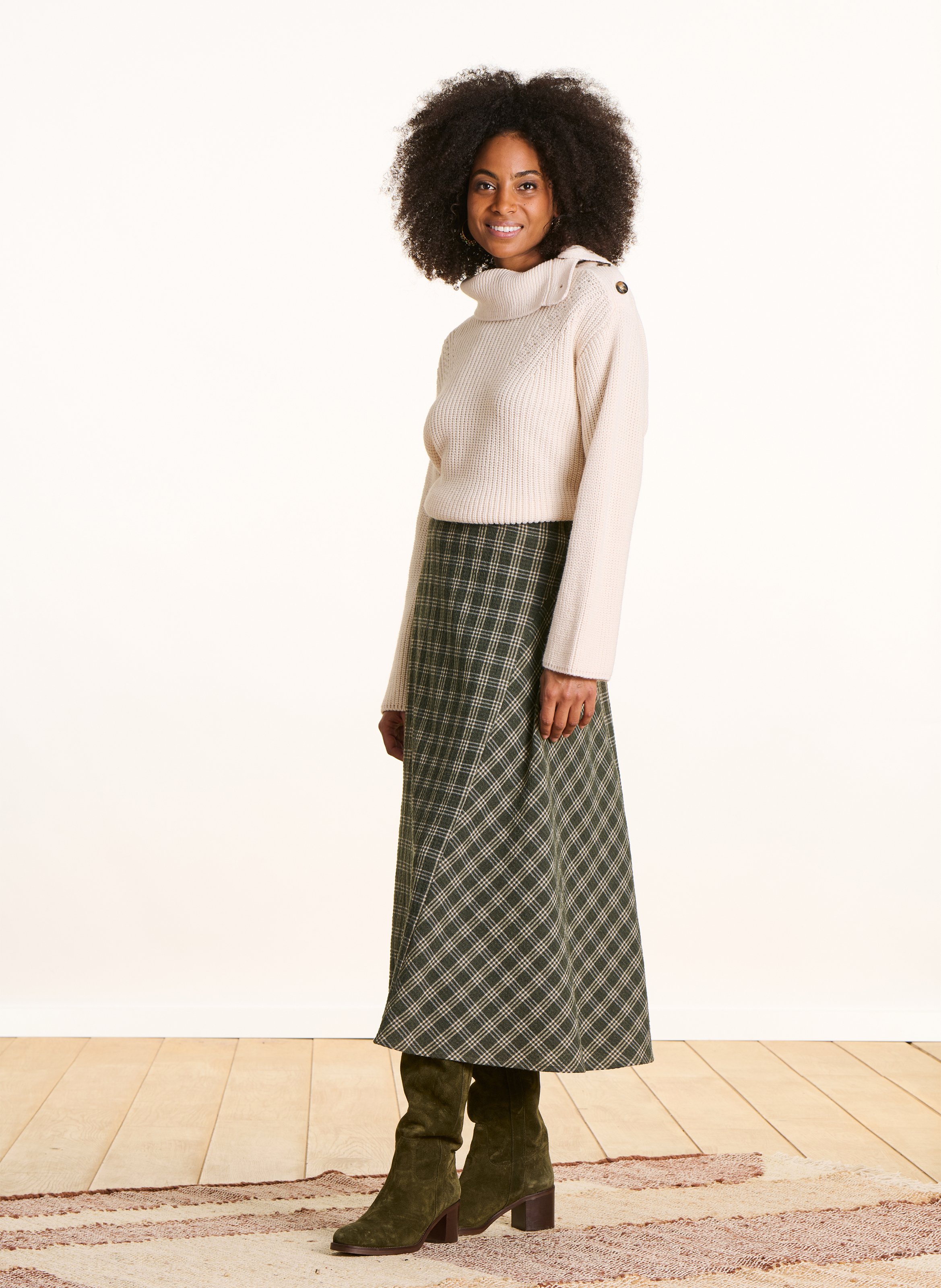 Check midi skirt LA FEE MARABOUTEE Green