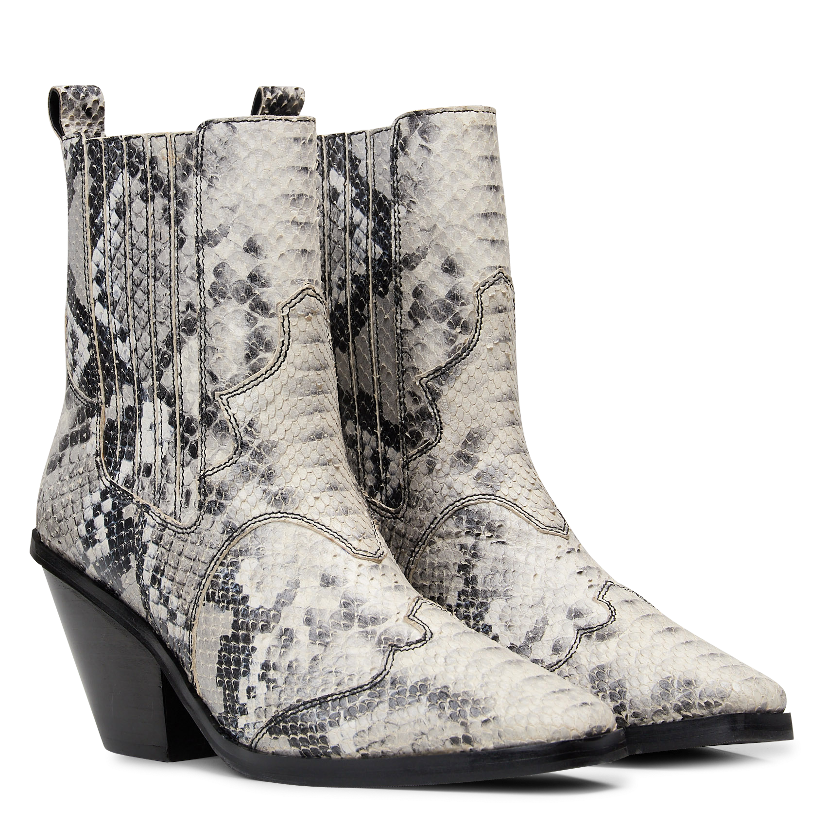 Python effect leather cowboy boots IKKS White