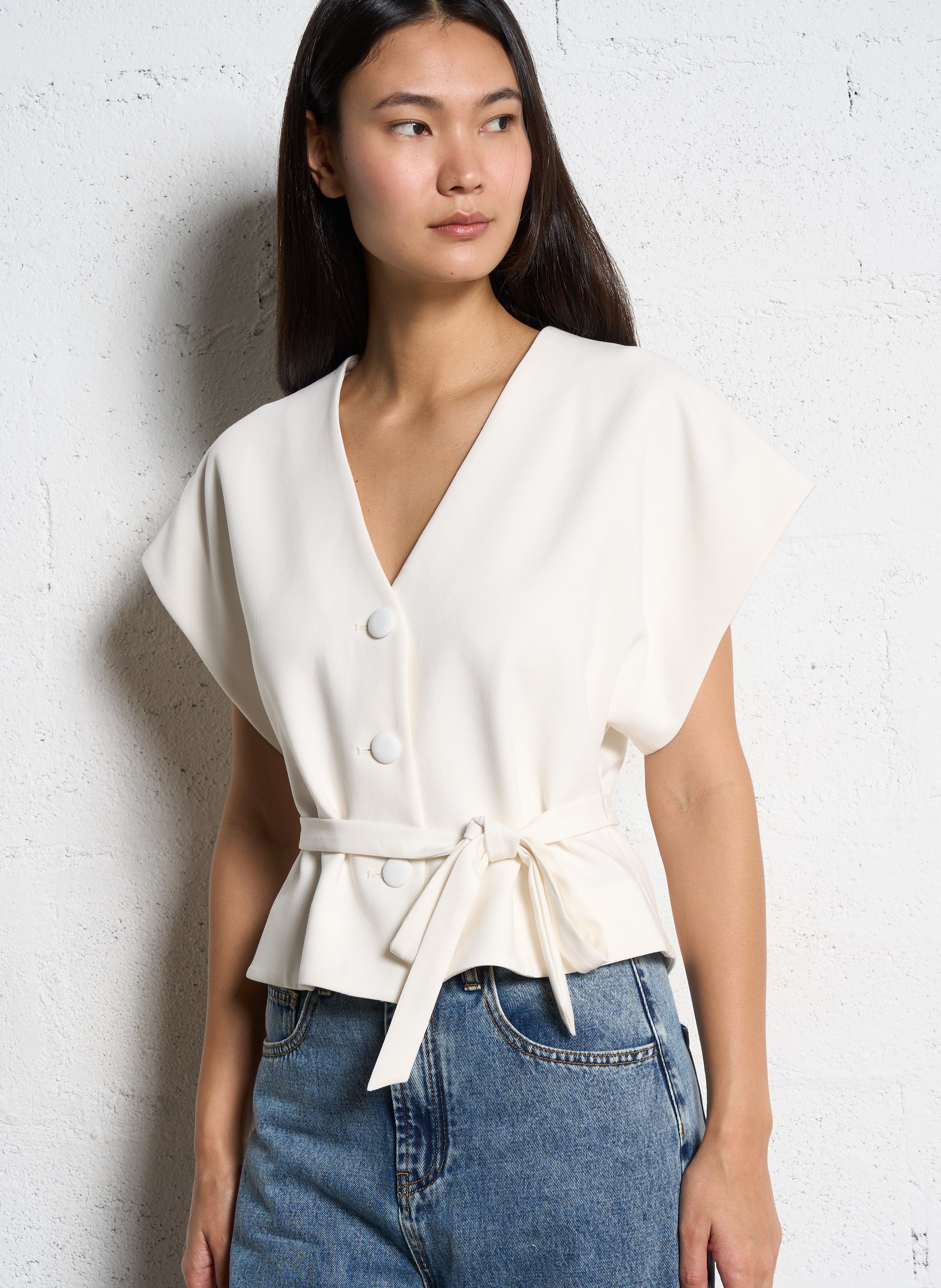 Veste droite col V SUNCOO Blanc