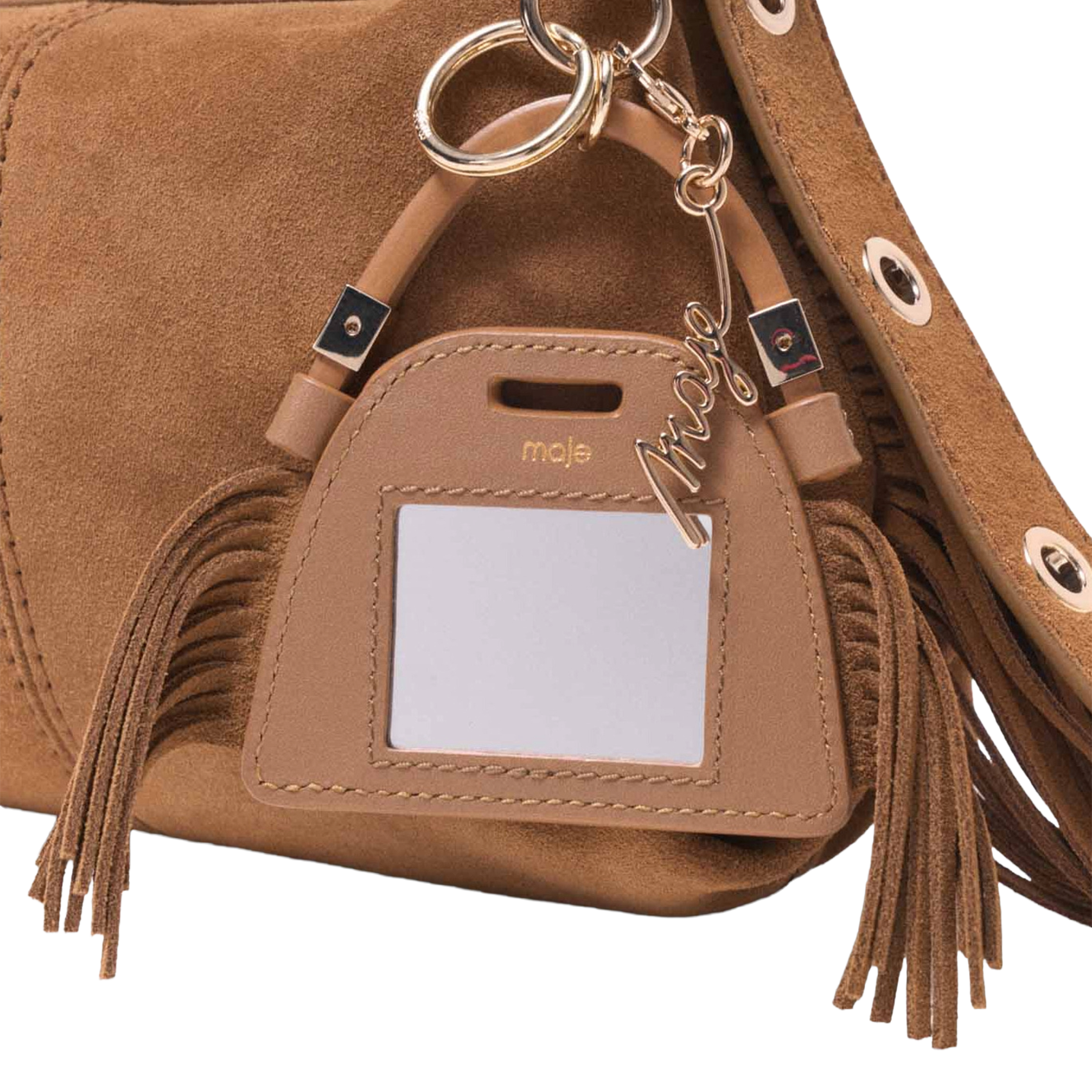 Tasje met franjes en spiegel MAJE Bruin