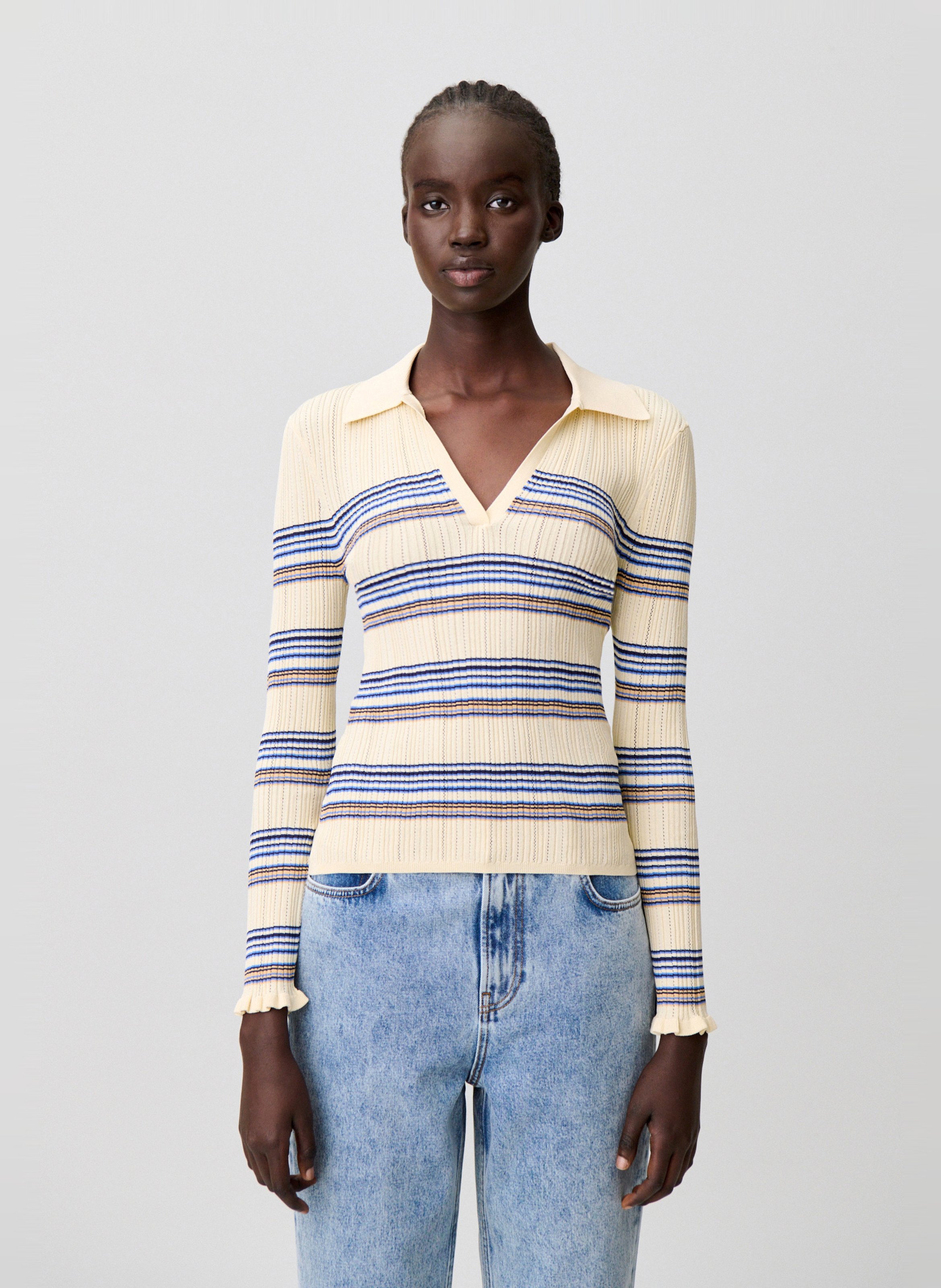 Striped knit polo collar top CLAUDIE PIERLOT Multicolored