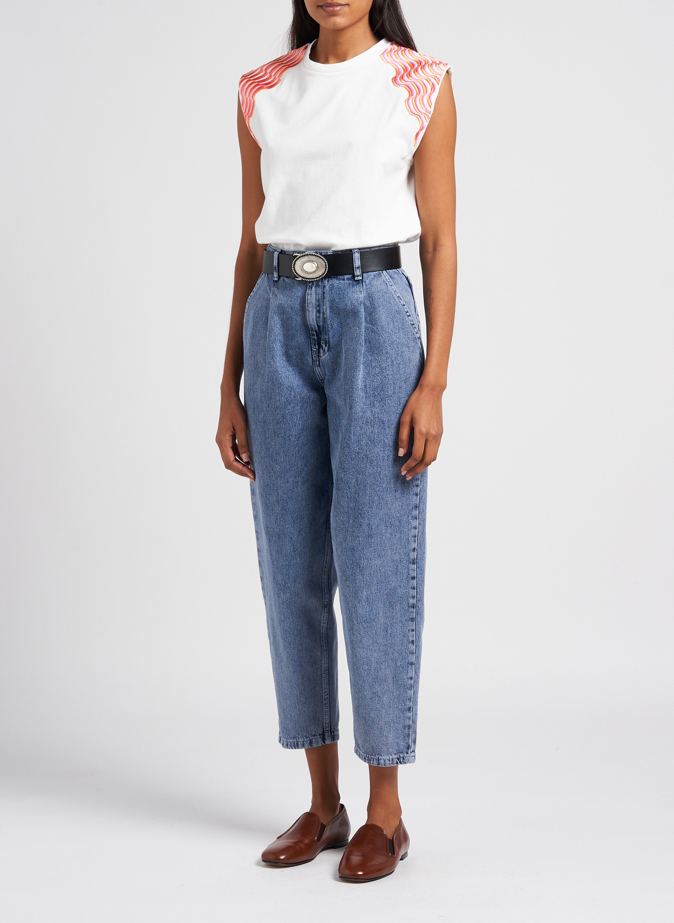 Tee-shirt brodé en coton INDEE Blanc