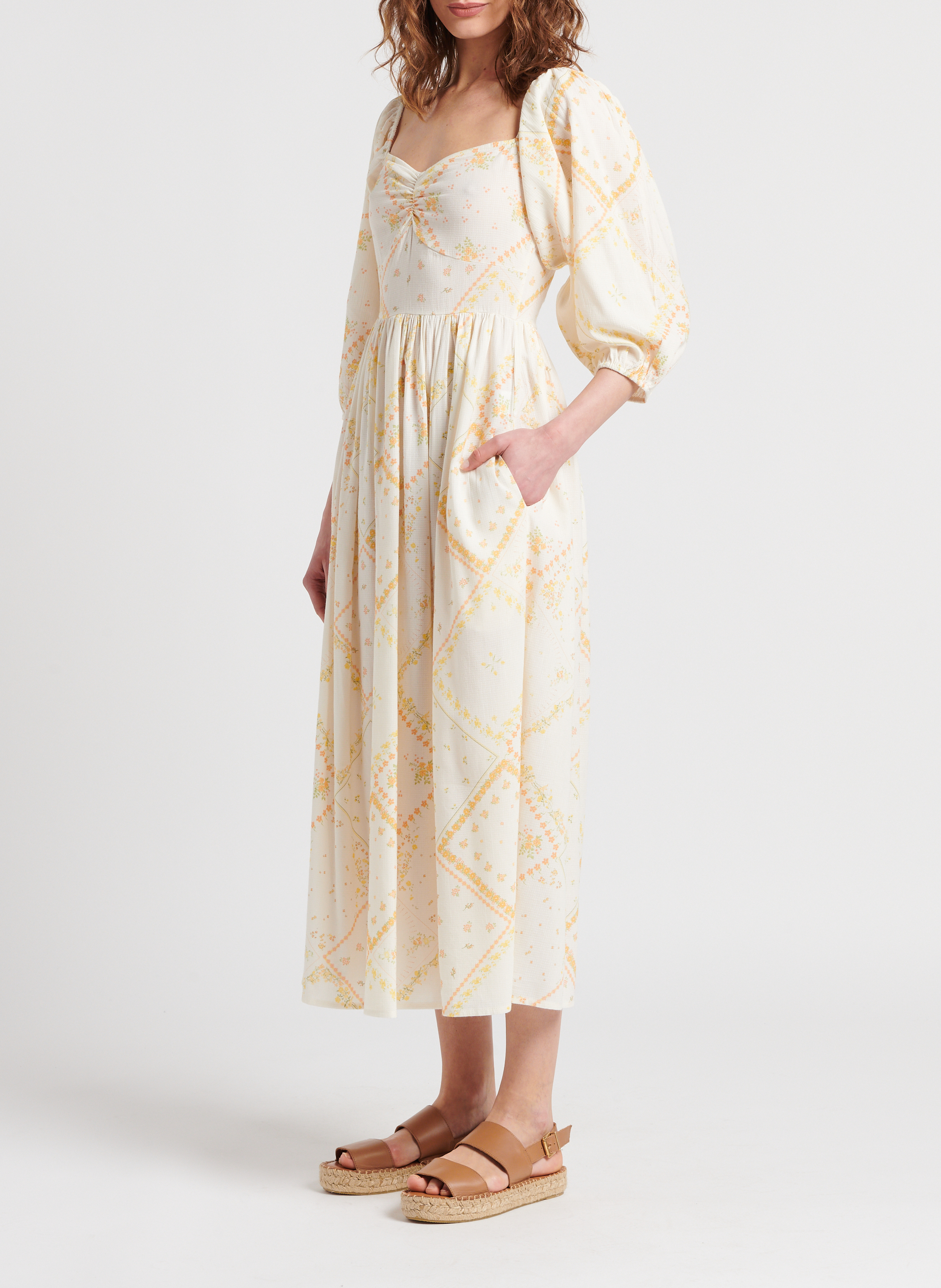 Halflange, strapless jurk van biokatoenmix met bloemenprint THE NEW SOCIETY Veelkleurig