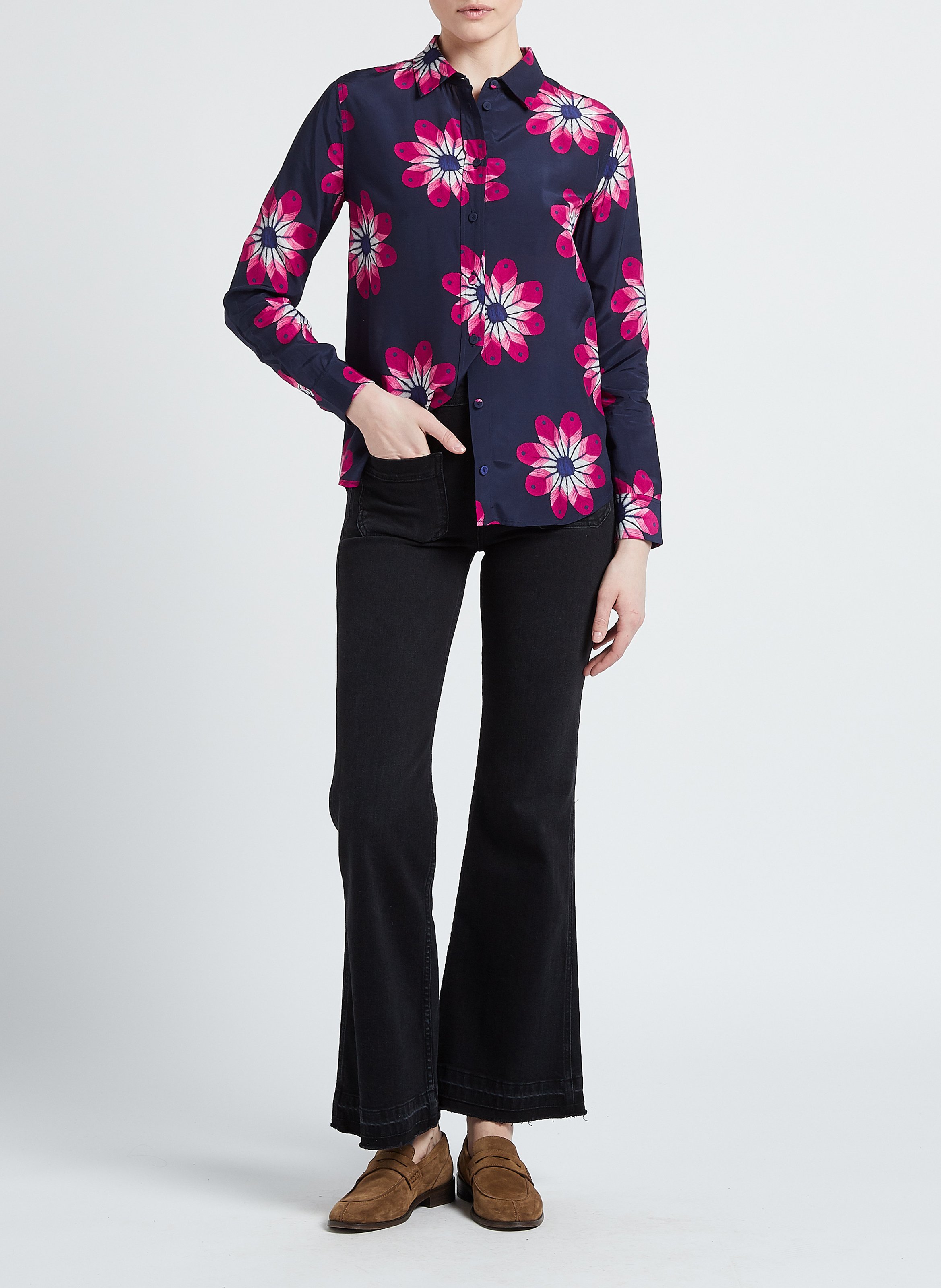 Stone Washed Flared Jeans aus Baumwolle SWILDENS Schwarz