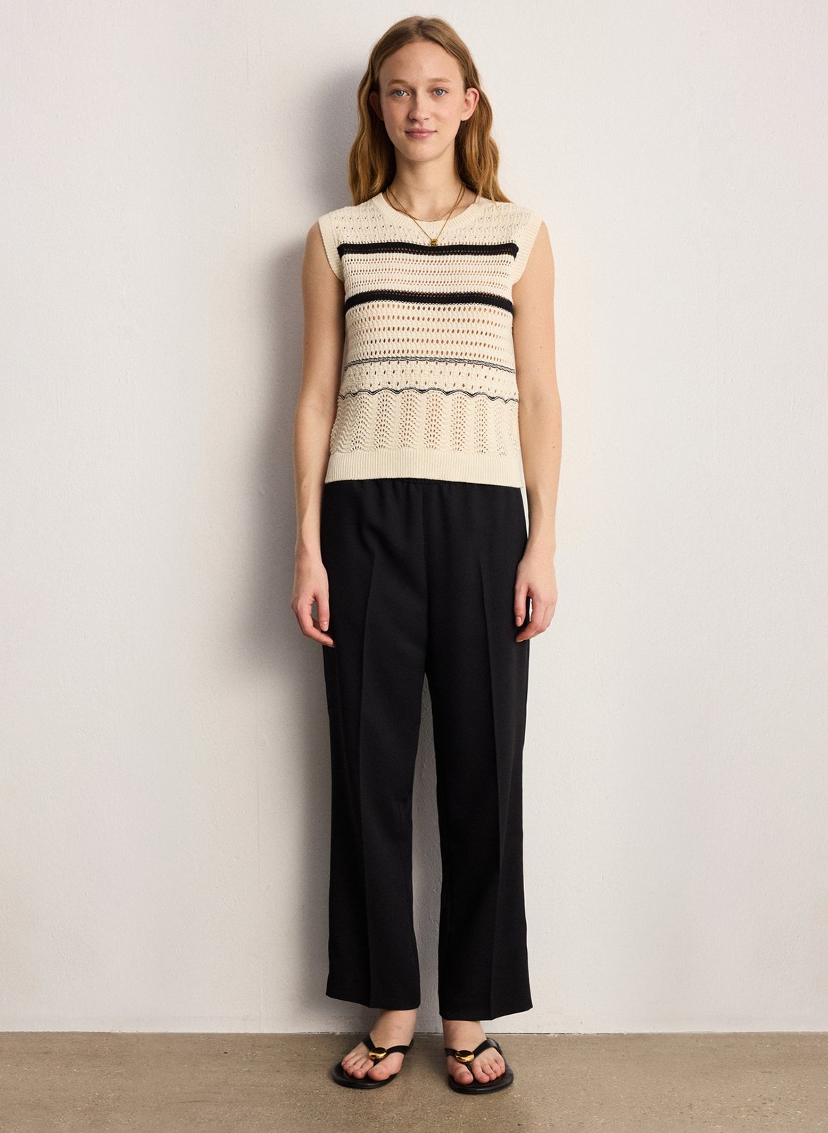 Rundhalsausschnitt-Oberteil aus Baumwollstrick PABLO Beige