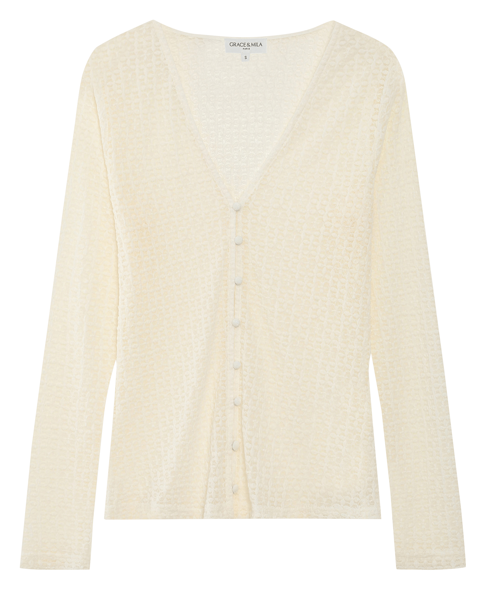 Tee-shirt col v ajusté en dentelle  GRACE ET MILA Blanc