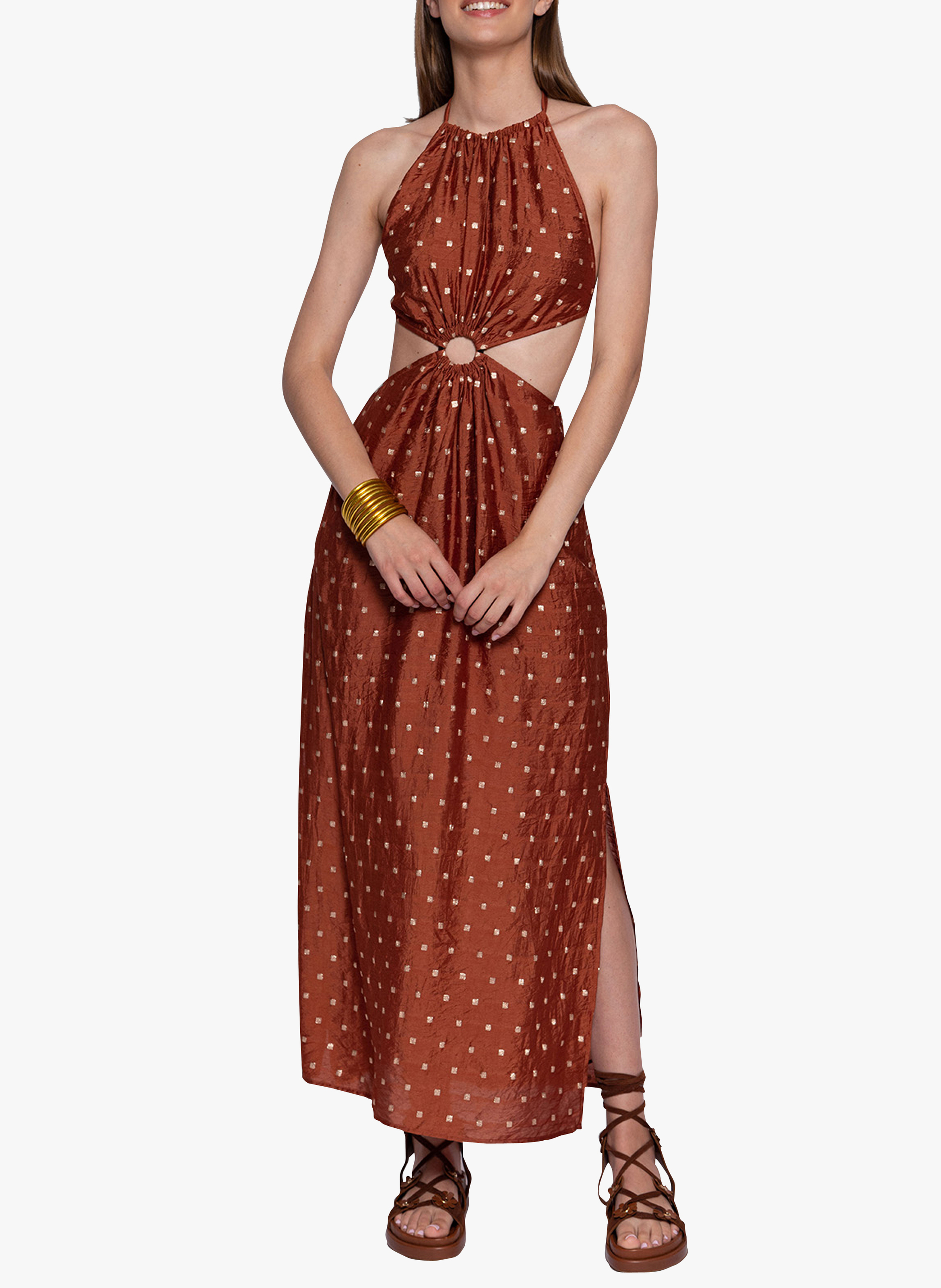Robe longue dos nu à motifs  SUNDRESS Marron