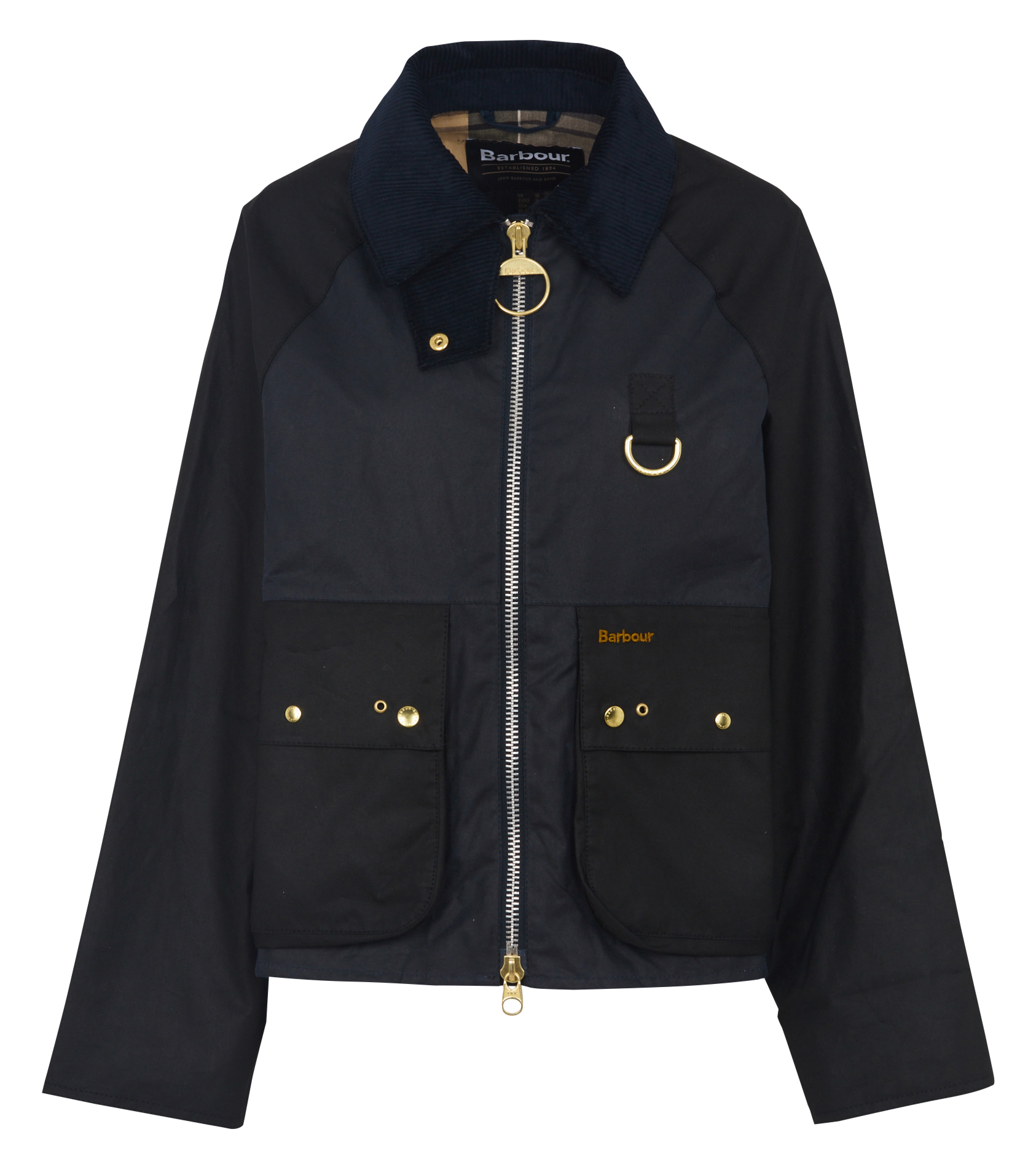 Zip-up waxed straight jacket BARBOUR Blue