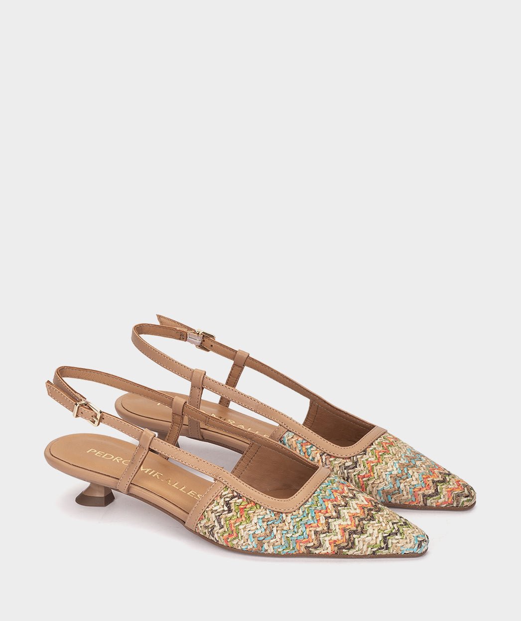 Open-toe multicolored raffia heels. PEDRO MIRALLES Multicolored