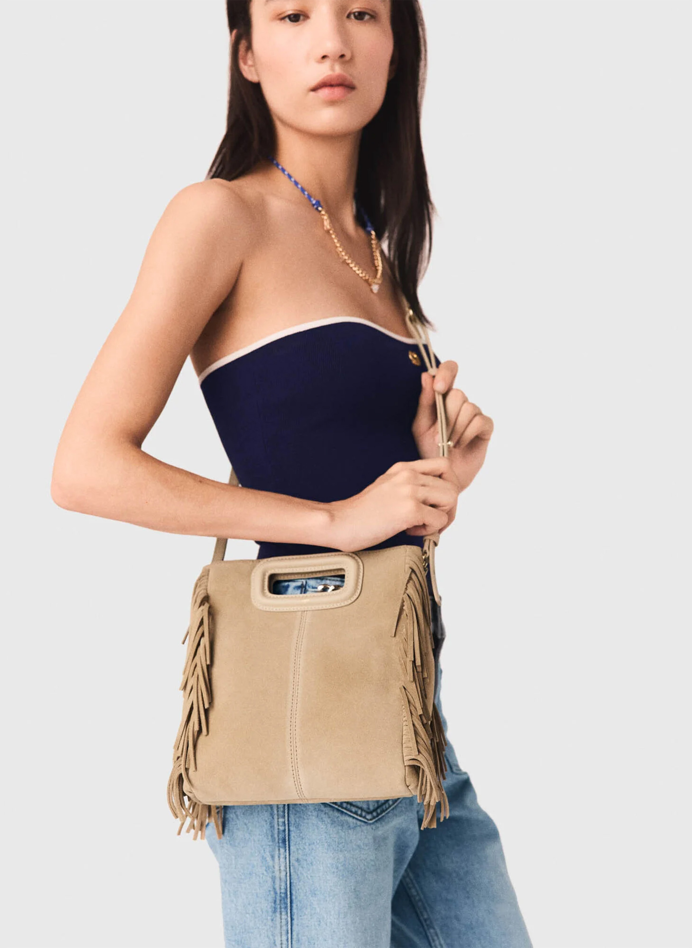 Sac bandoulière en cuir MAJE Bruin