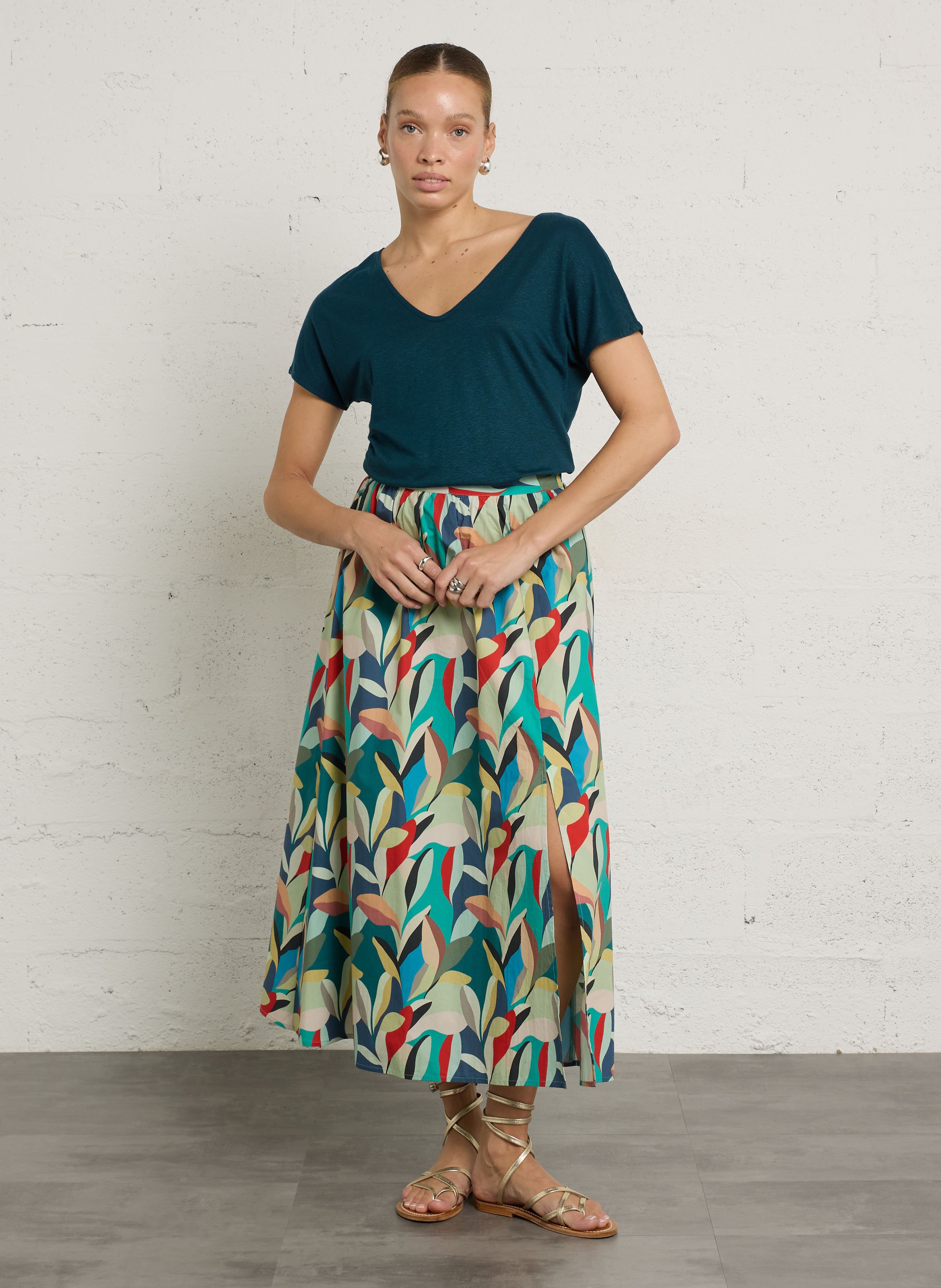 Halflange, wijde rok van katoen met print PETITE MENDIGOTE Veelkleurig