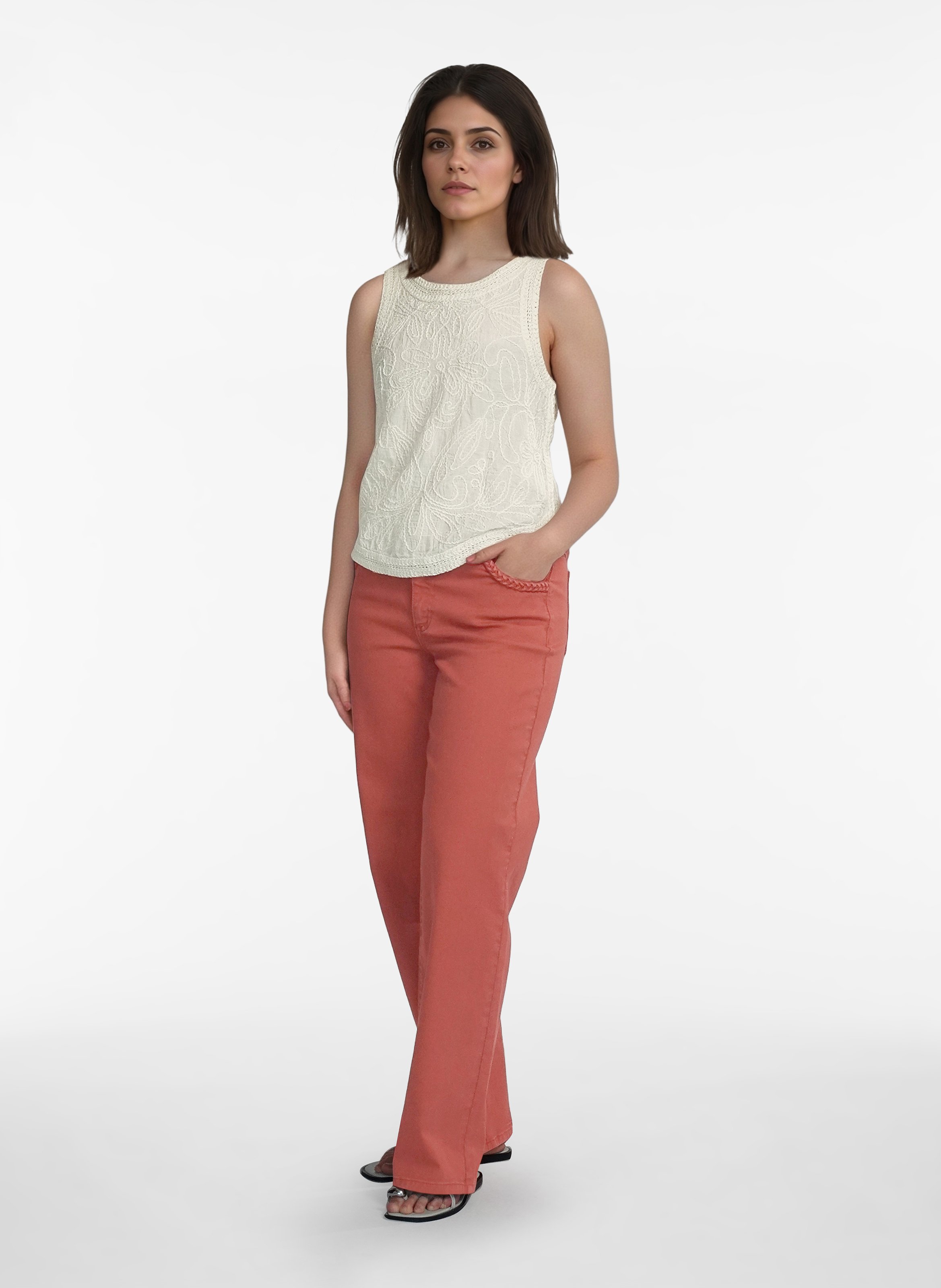 Mouwloze top met borduurwerk VILA Grijs