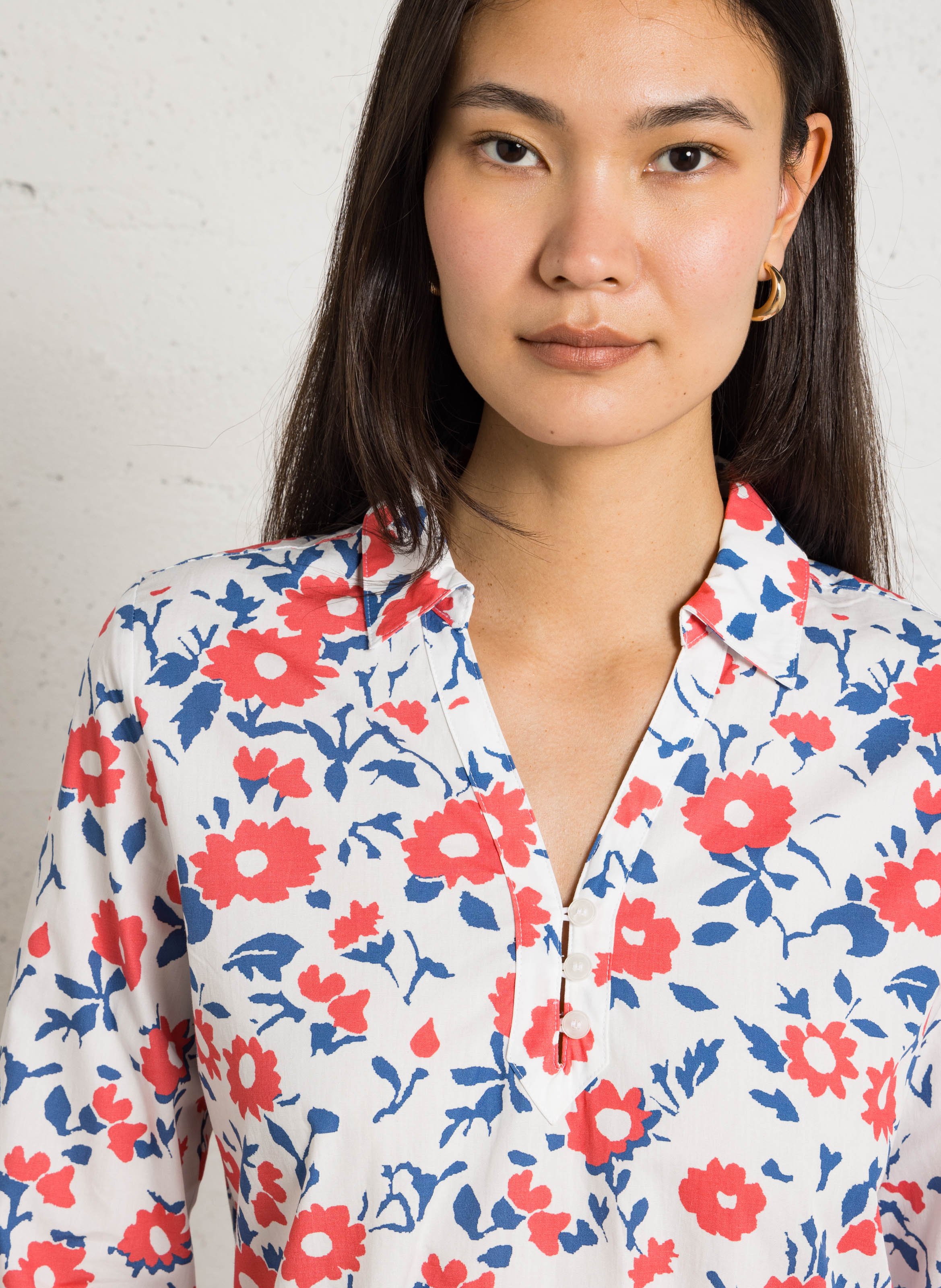 Loose-fit printed cotton midi dress ARMOR LUX Red