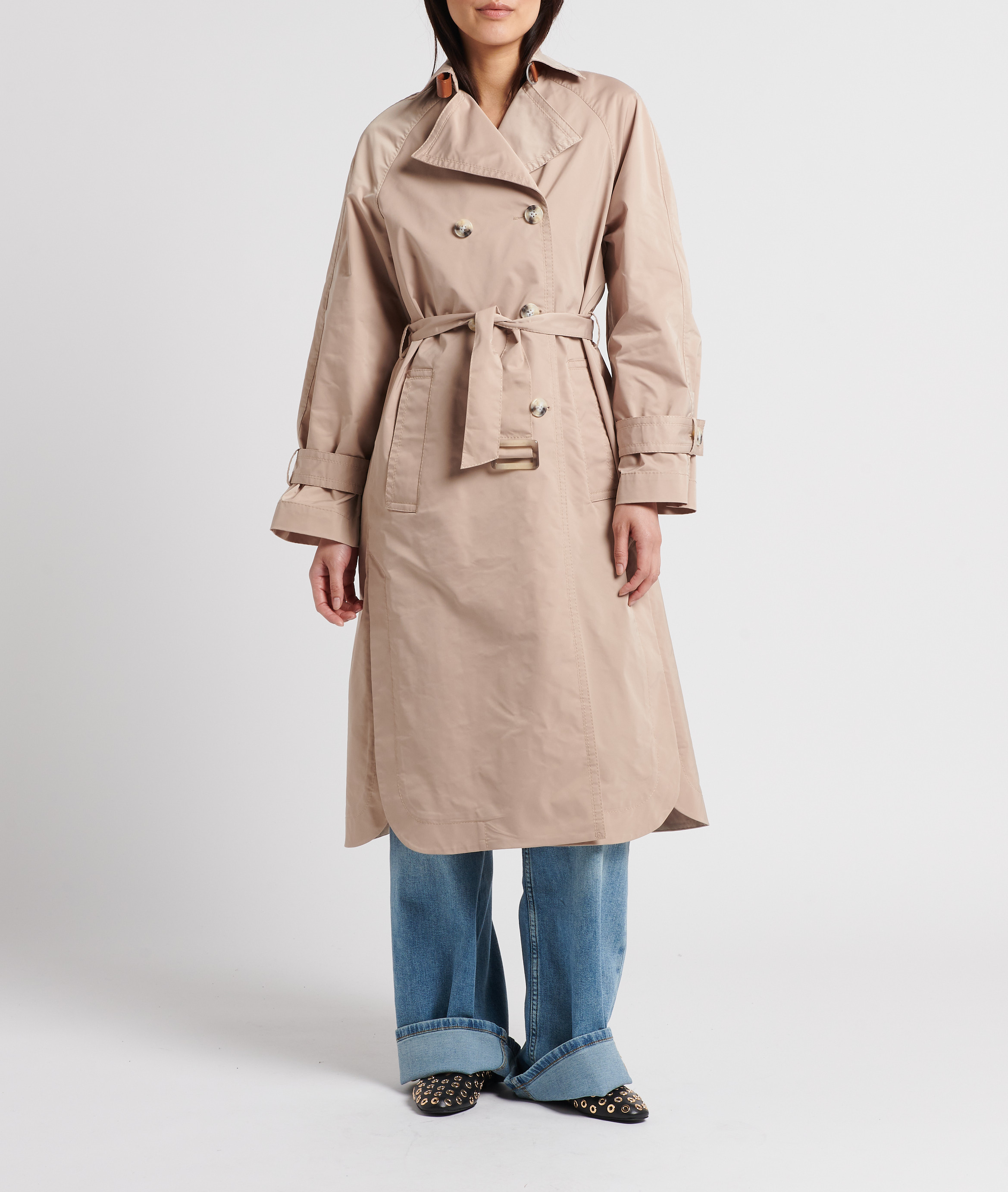 Wasserdichter Trenchcoat mit Gürtel und Reverskragen MAX&Co. Beige