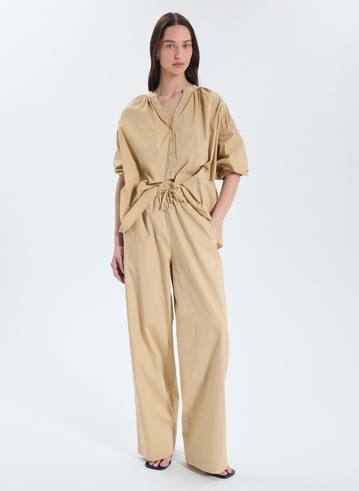 Henley-Bluse aus Baumwoll-Mix ZAPA Beige