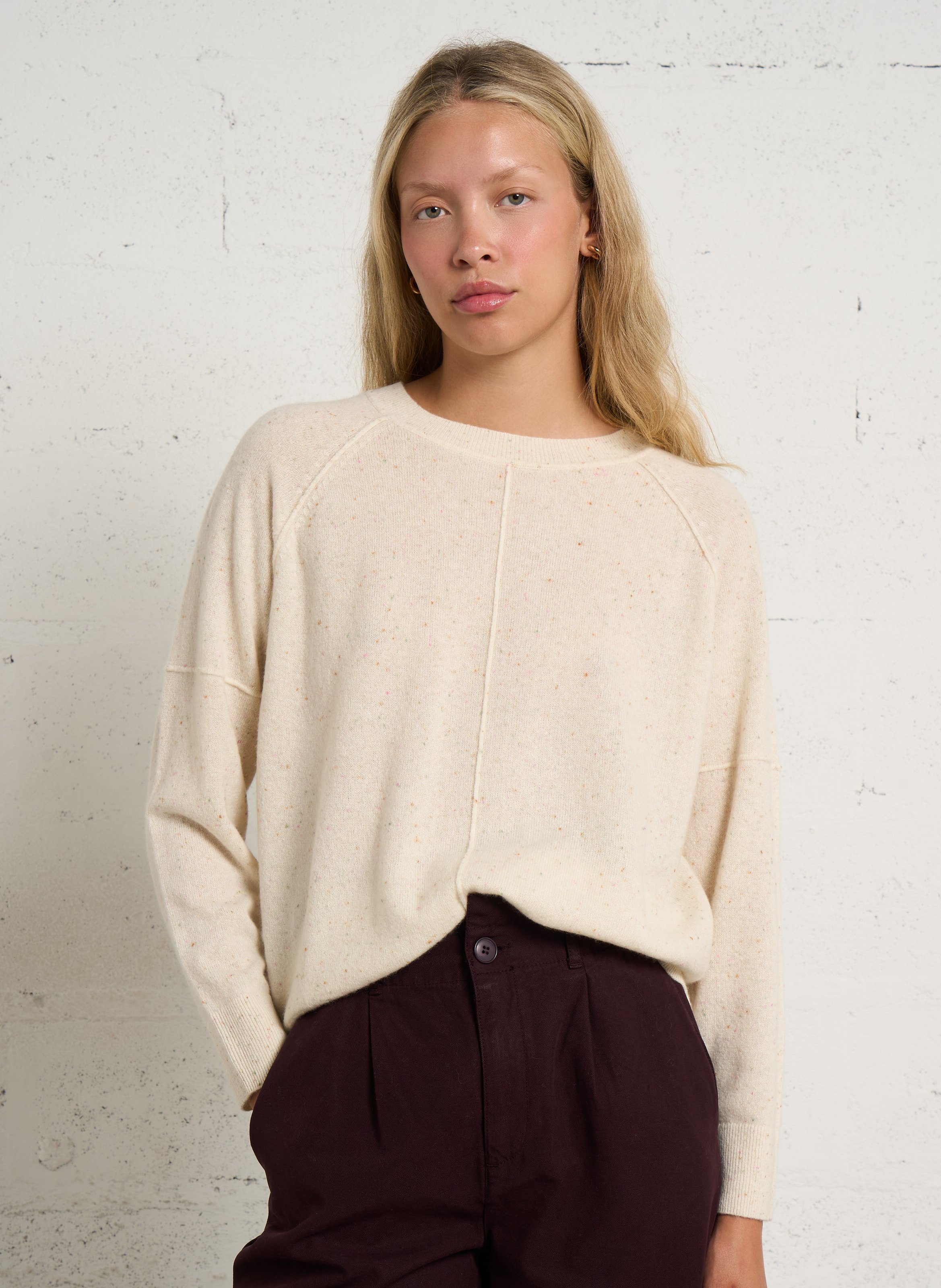 Round-neck speckled cashmere sweater MAISON 123 Beige