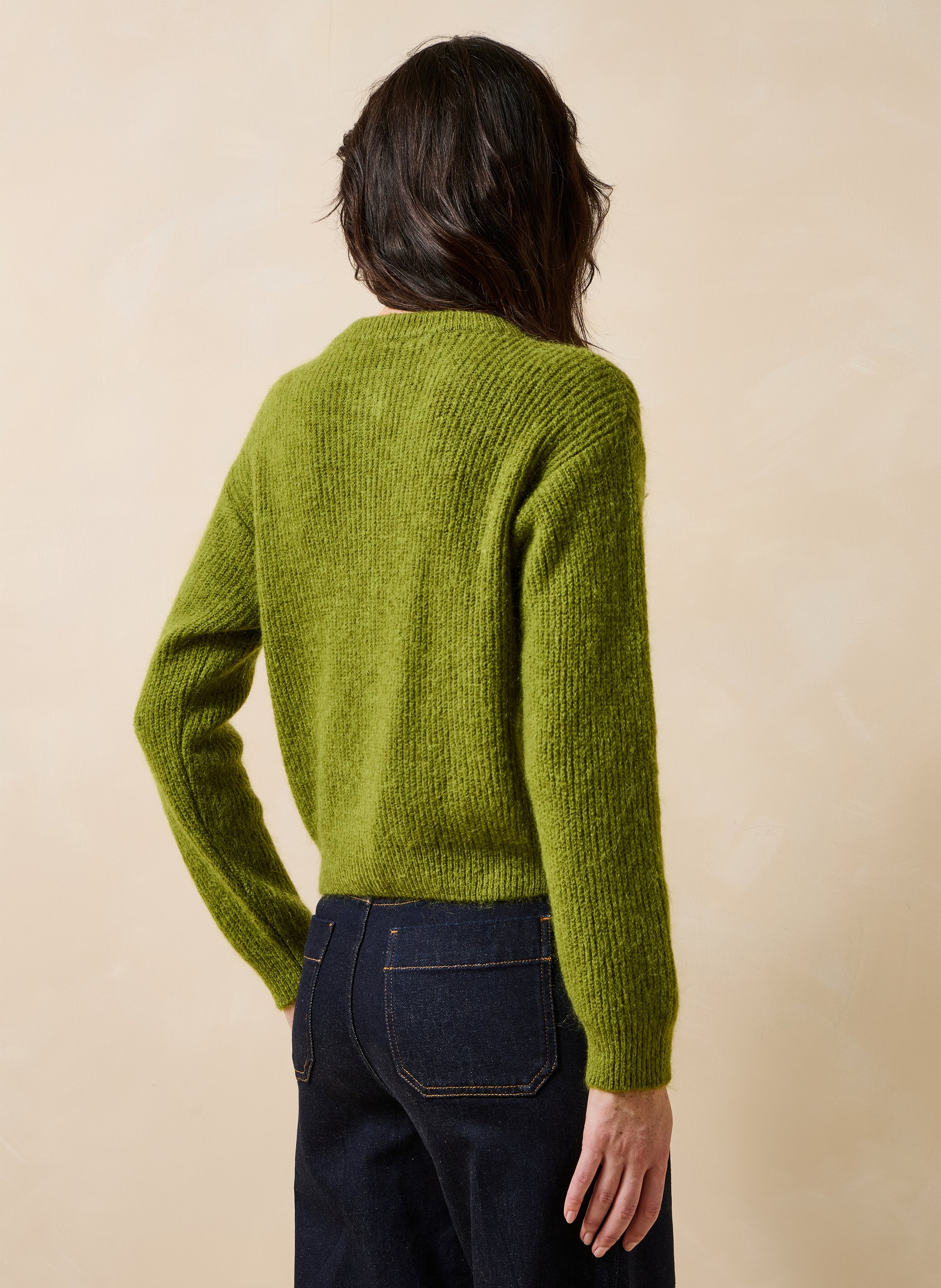 Gilet ample col rond en maille mélangée LA FEE MARABOUTEE Vert
