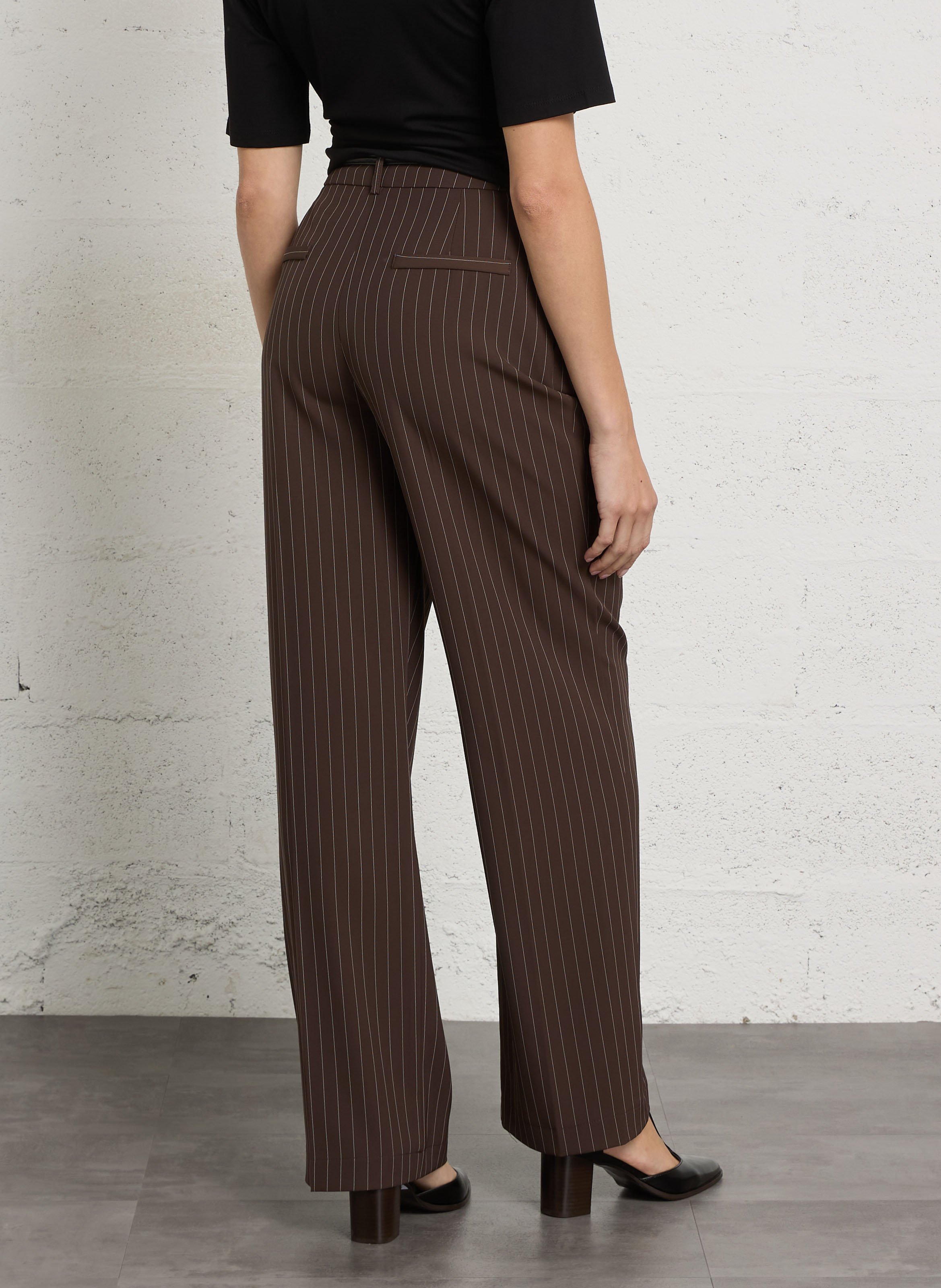 Pantalon large taille haute à rayures IMPERIAL Marron