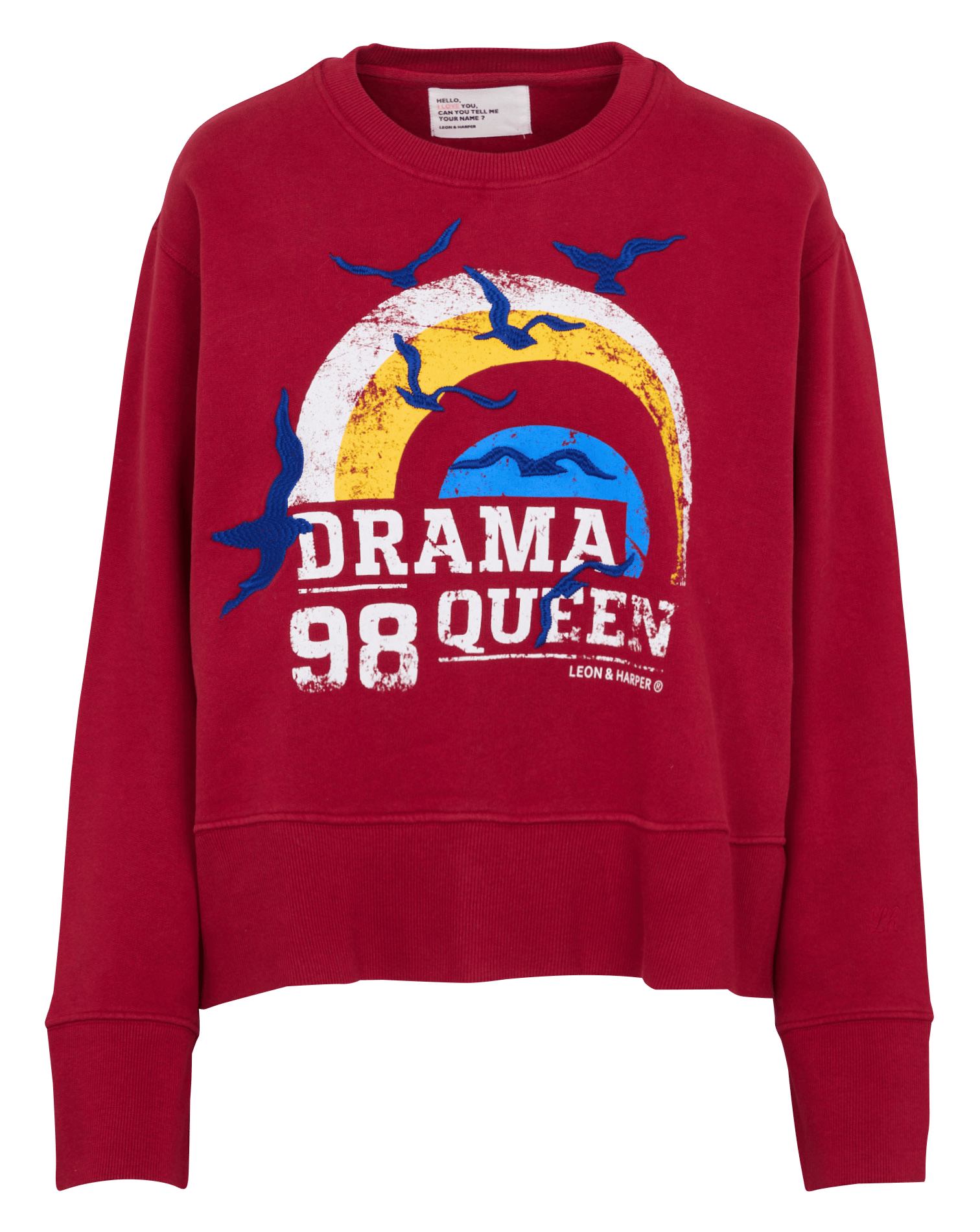 Gerader Rundhalsausschnitt bedruckter Sweater aus Baumwollmischung LEON & HARPER Rot