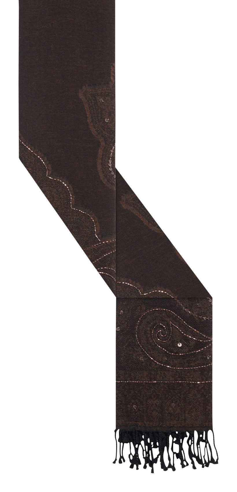 Embroidered wool scarf with fringes GERARD DAREL Brown