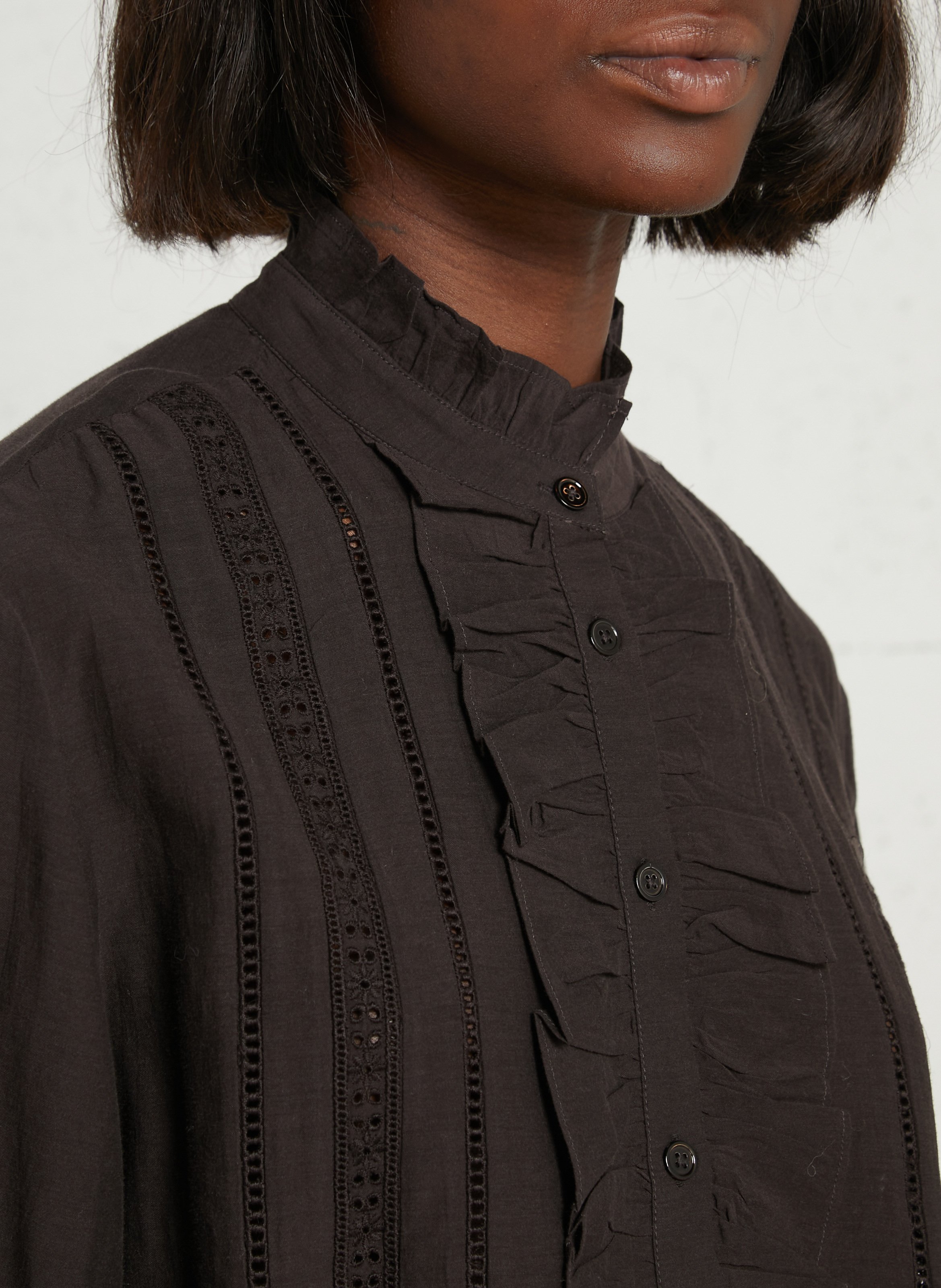 Blouse brodée à volants en coton mélangé  DES PETITS HAUTS Marron
