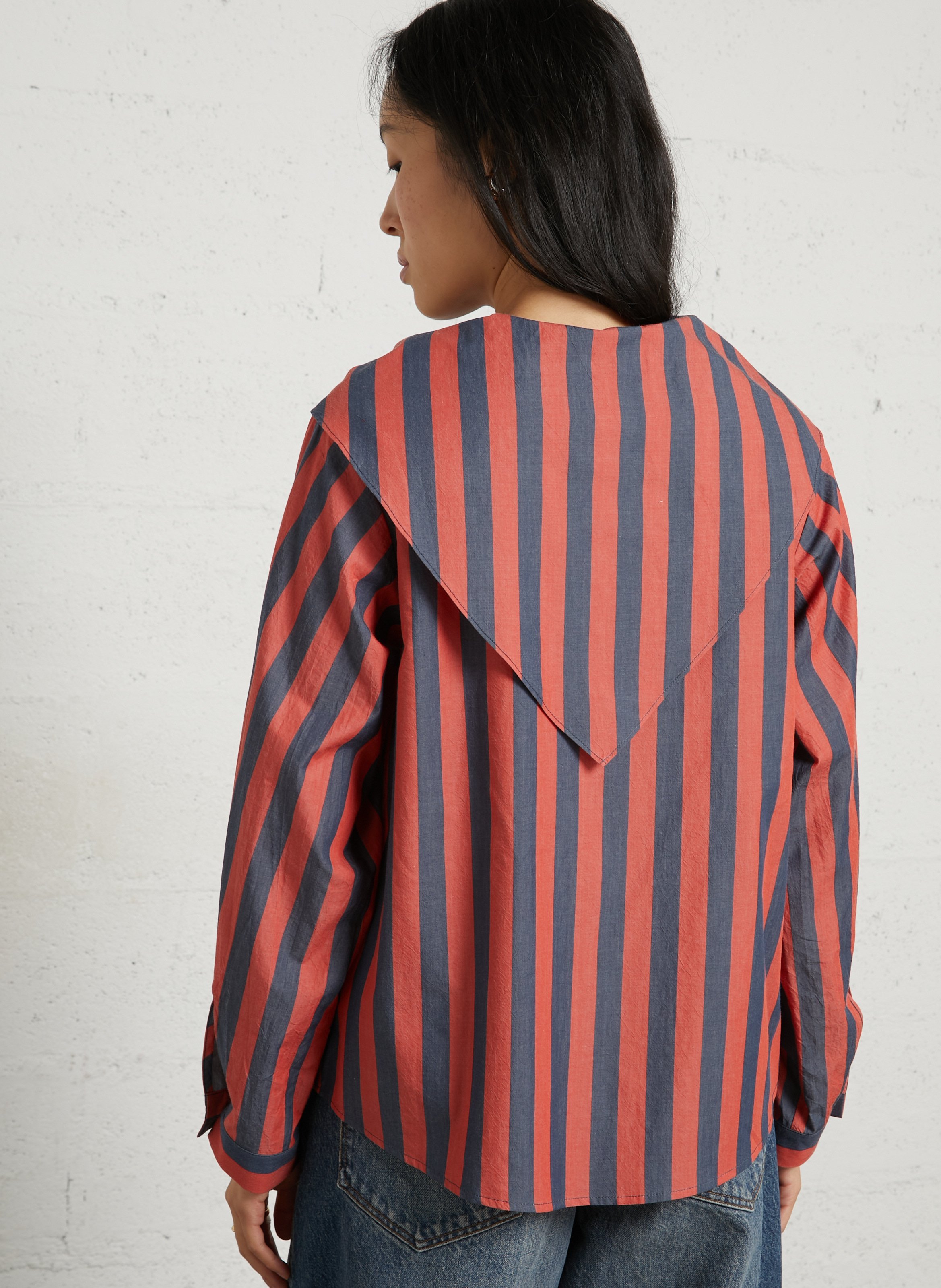 Rechte gestreepte blouse met ronde hals van katoen THE TINY BIG SISTER Veelkleurig