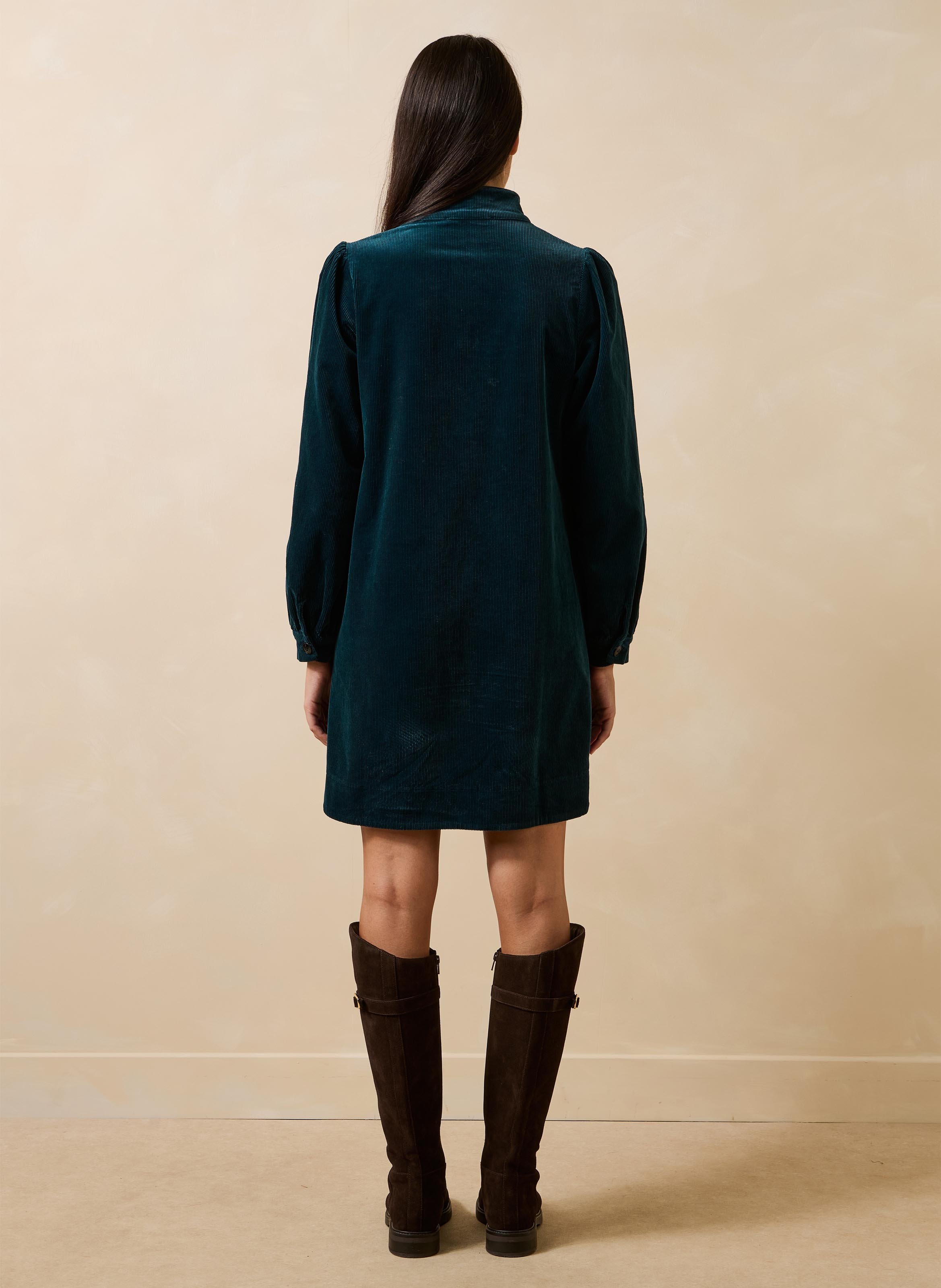 Korte gerende jurk met tunesische hals LA FEE MARABOUTEE Blauw