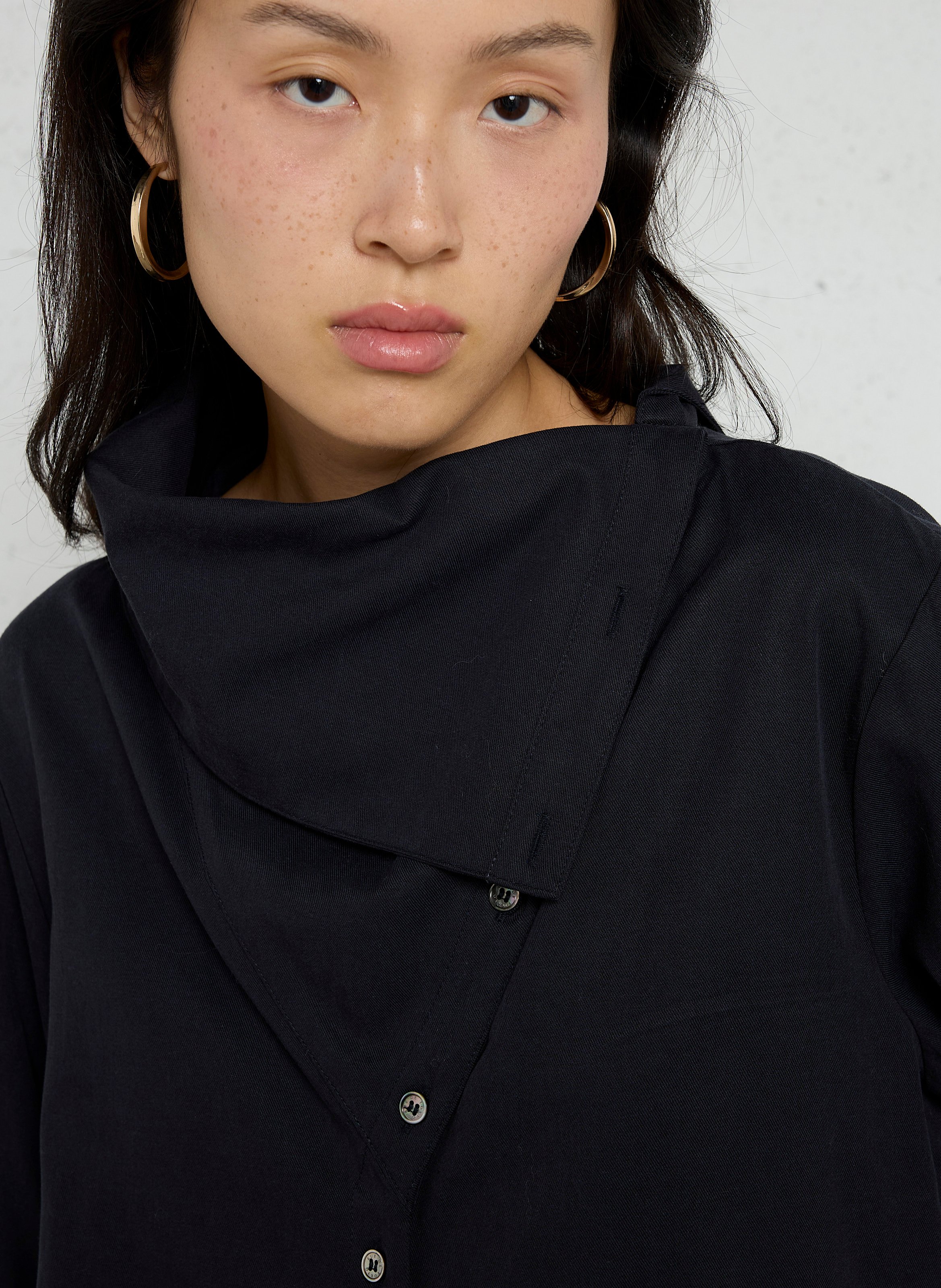 Loose-fitting asymmetrical collar shirt in blended cotton RUE DE TOKYO Blue
