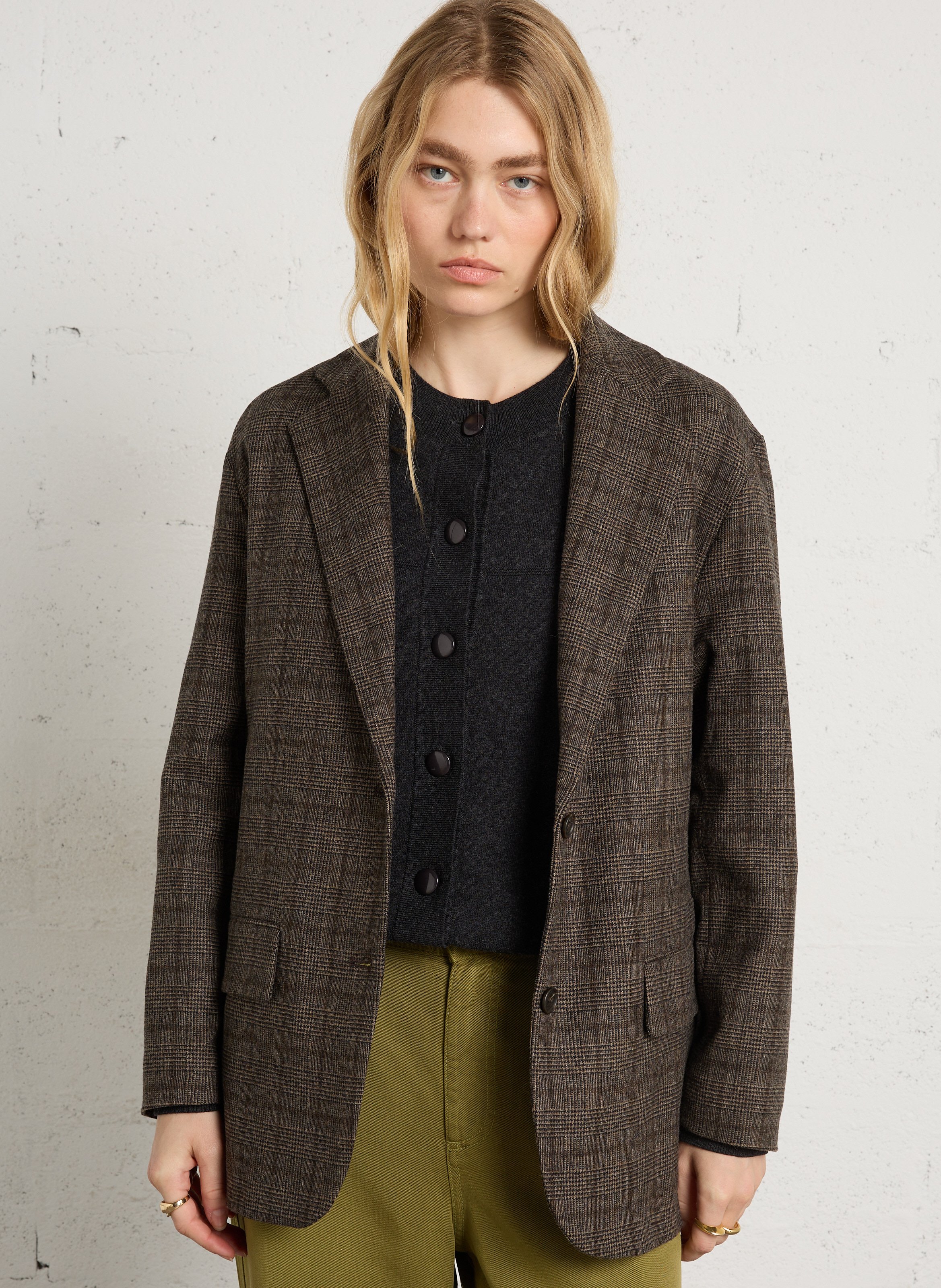 Rechtvallend jasje met print van wolmix HARTFORD Bruin