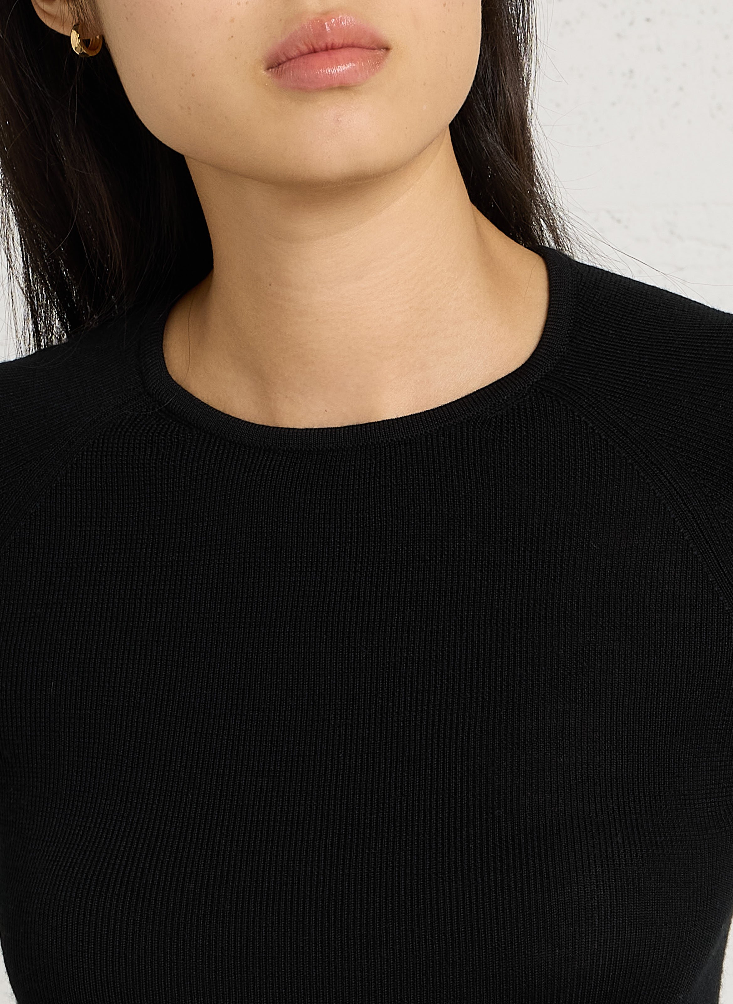 Top van wolmix met ronde hals MAJESTIC FILATURES Zwart