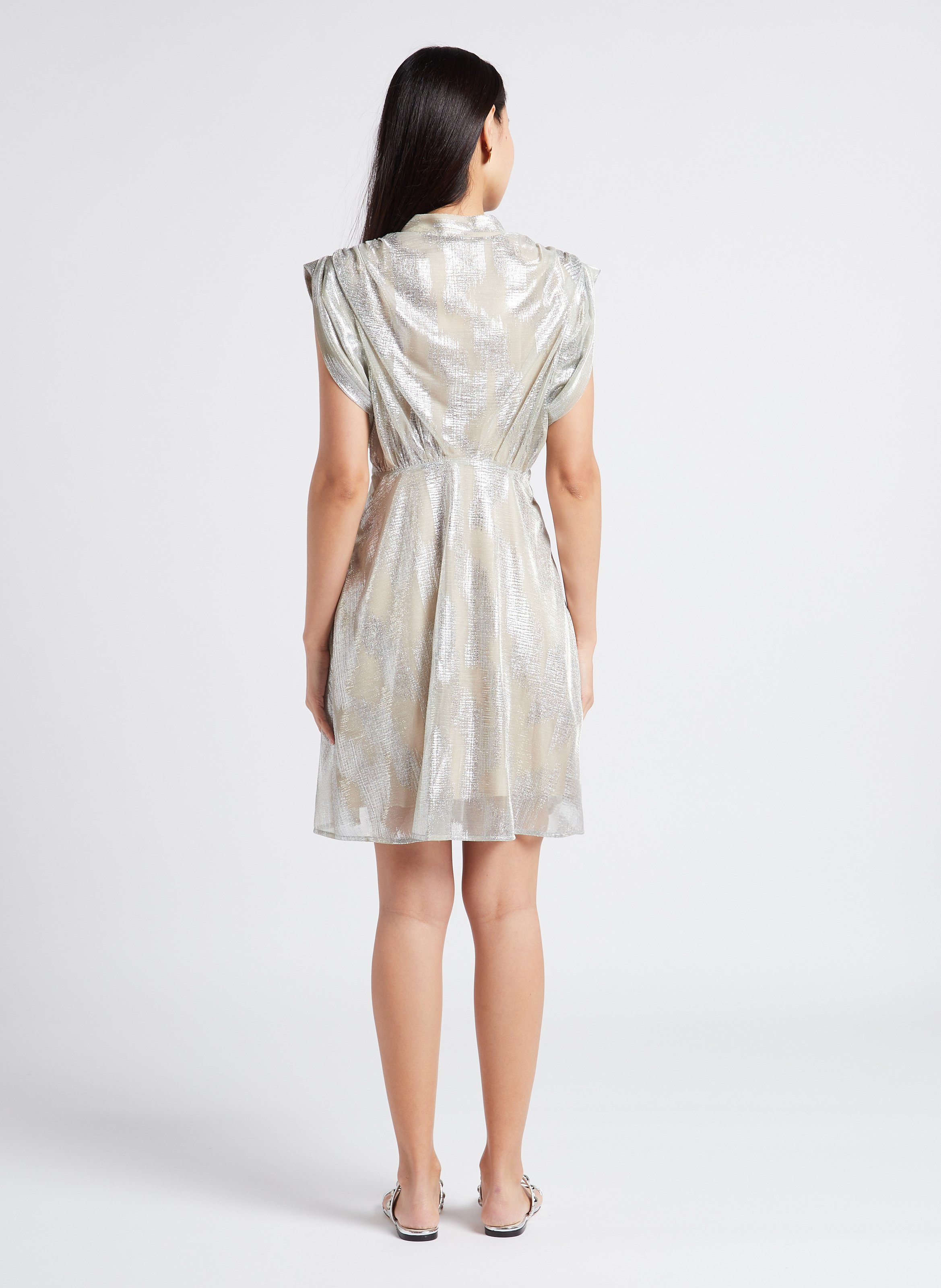 Robe courte col V jacquard métallisé  IRO Argent