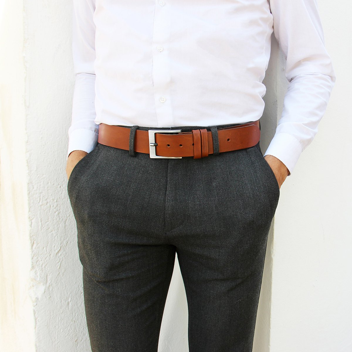 Smooth leather casual belt JULES & JENN Brown