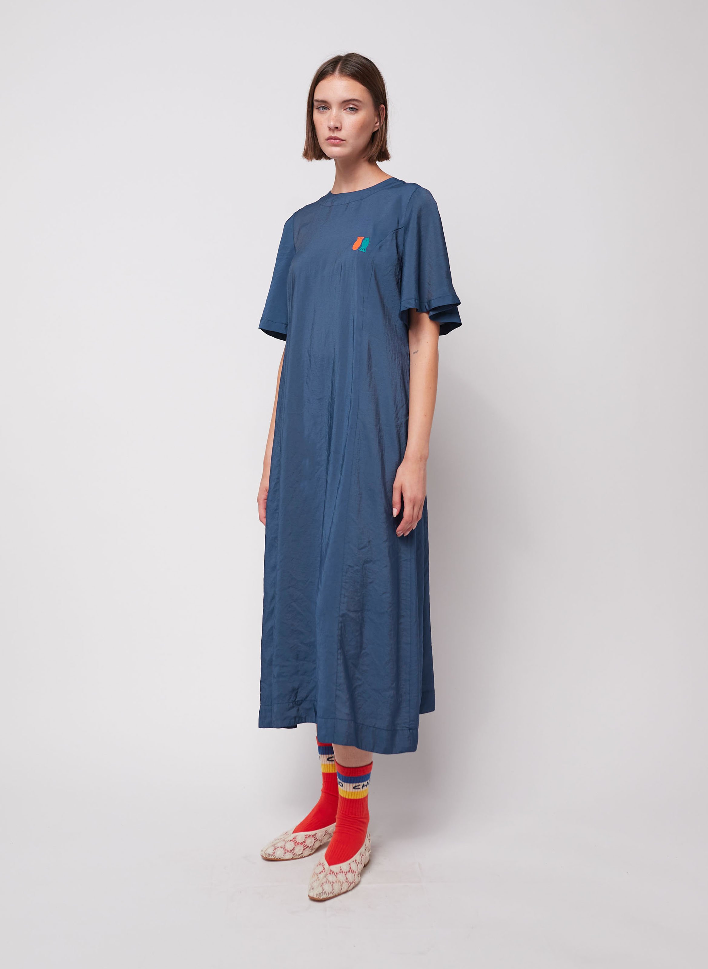 Uitlopende midi-jurk met borduurwerk BOBO CHOSES Blauw