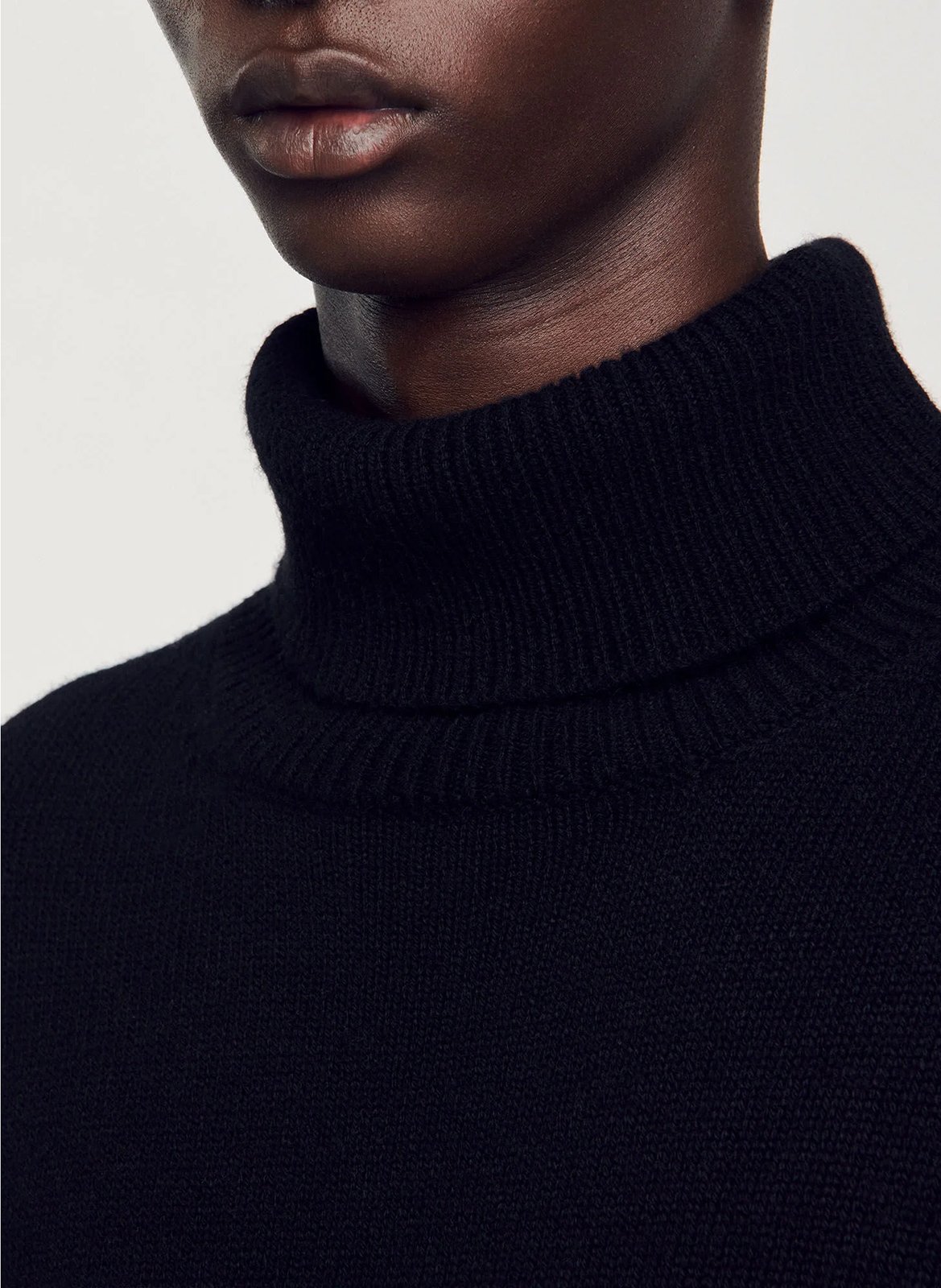 Straight wool-blend polo neck sweater Black