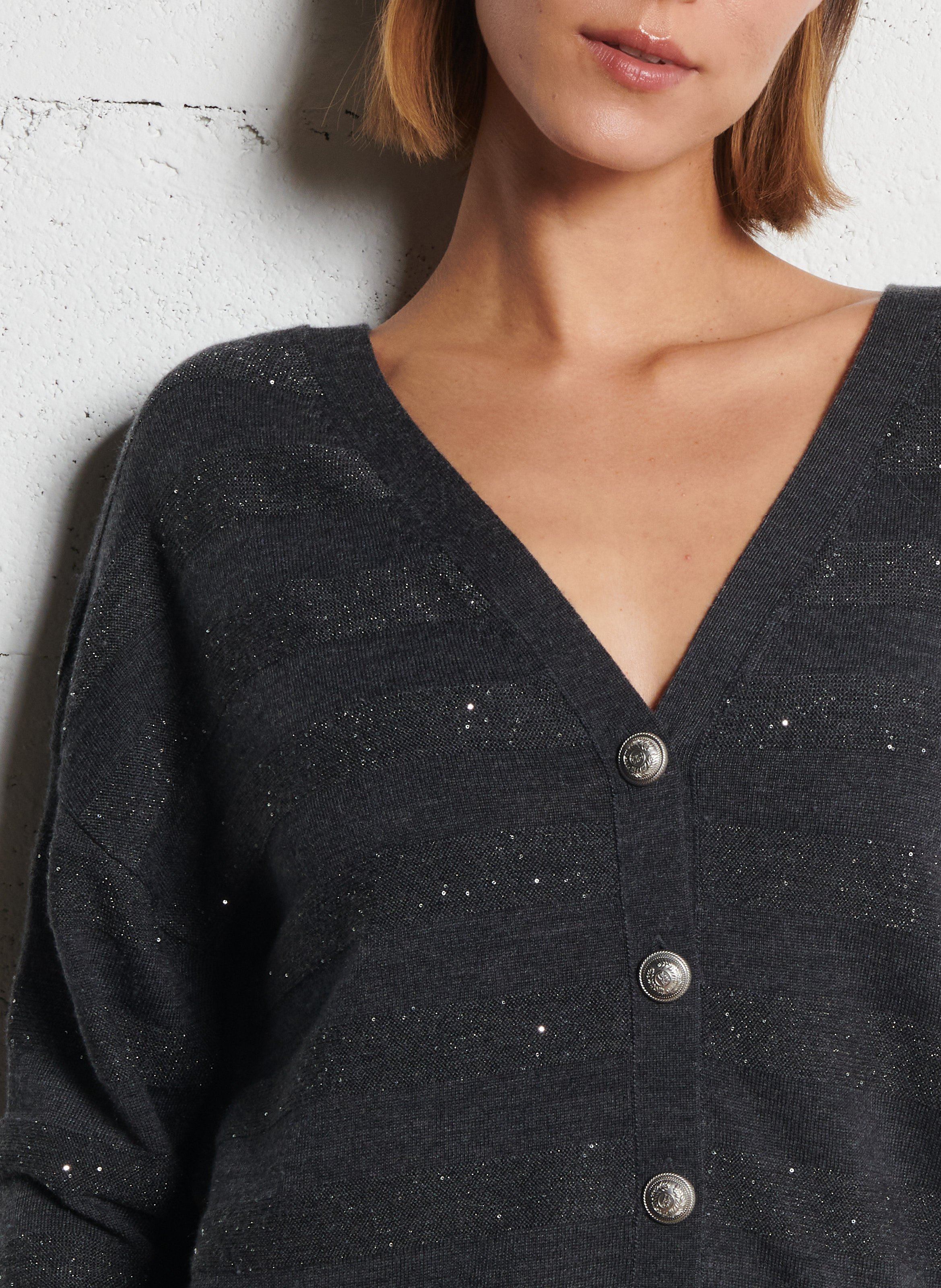 Buttoned striped cardigan with sequins IKKS Grey