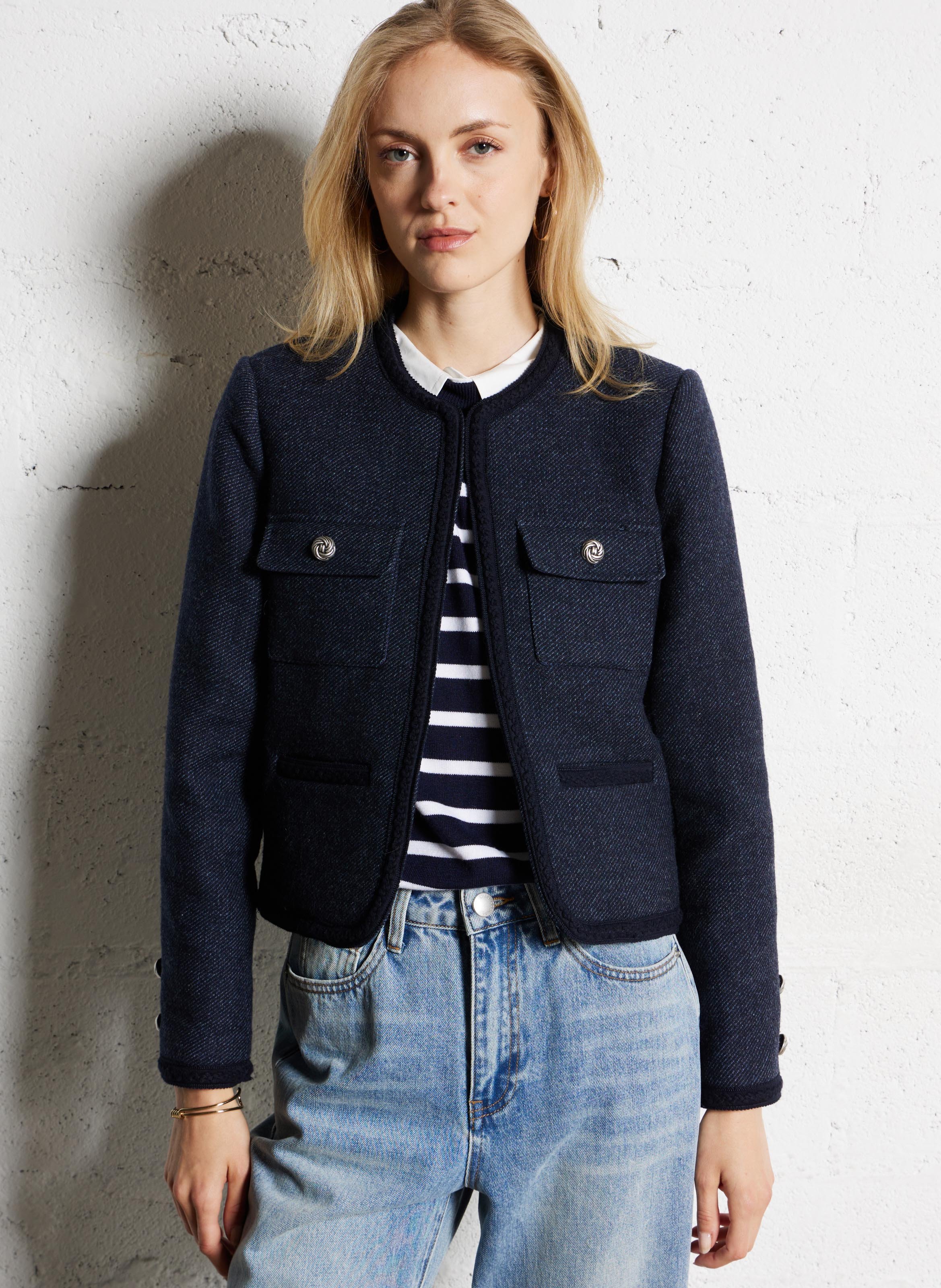 Veste droite en laine mélangée SUNCOO Bleu