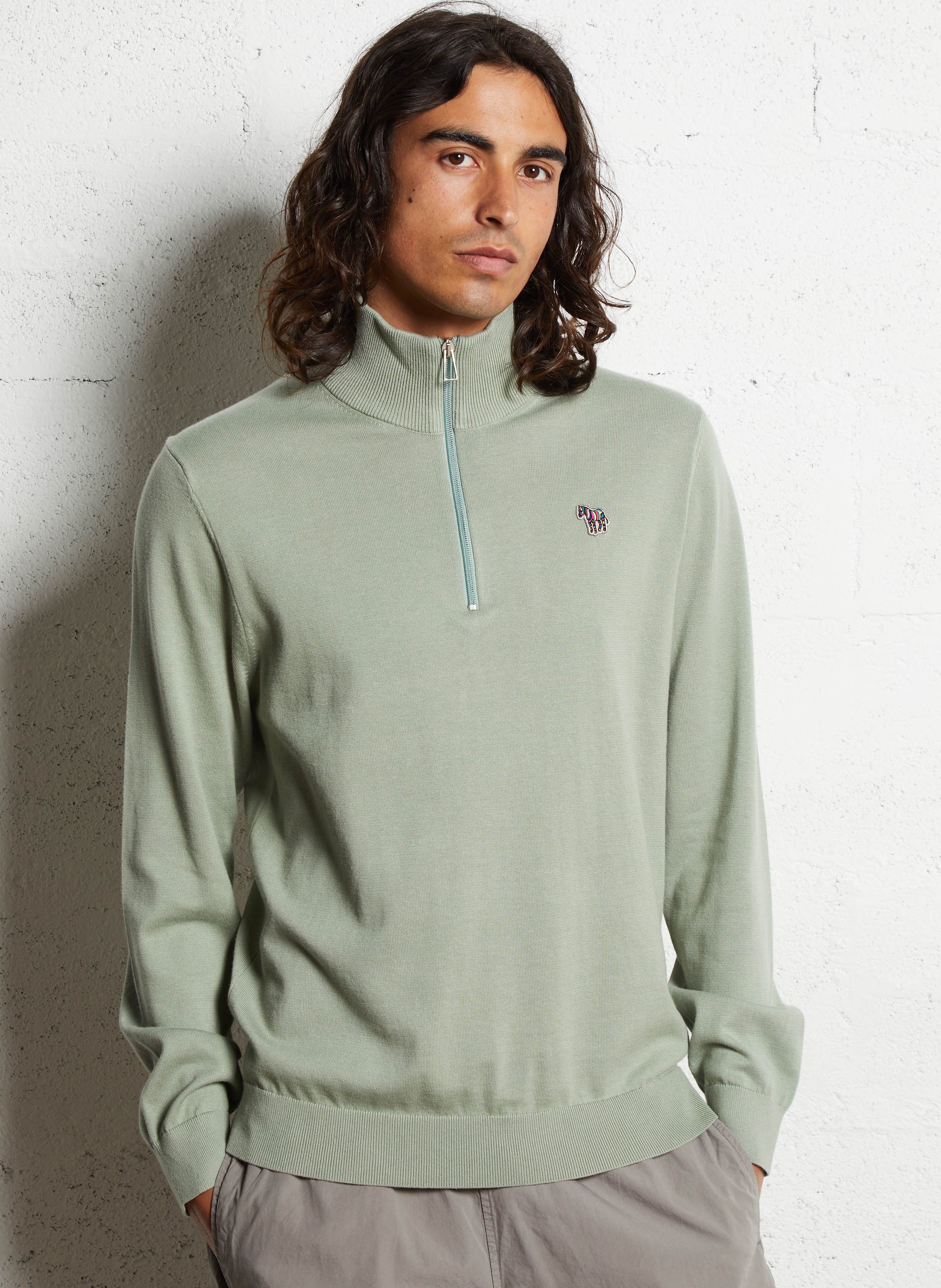 Embroidered high-neck zip-up sweater PAUL SMITH Green