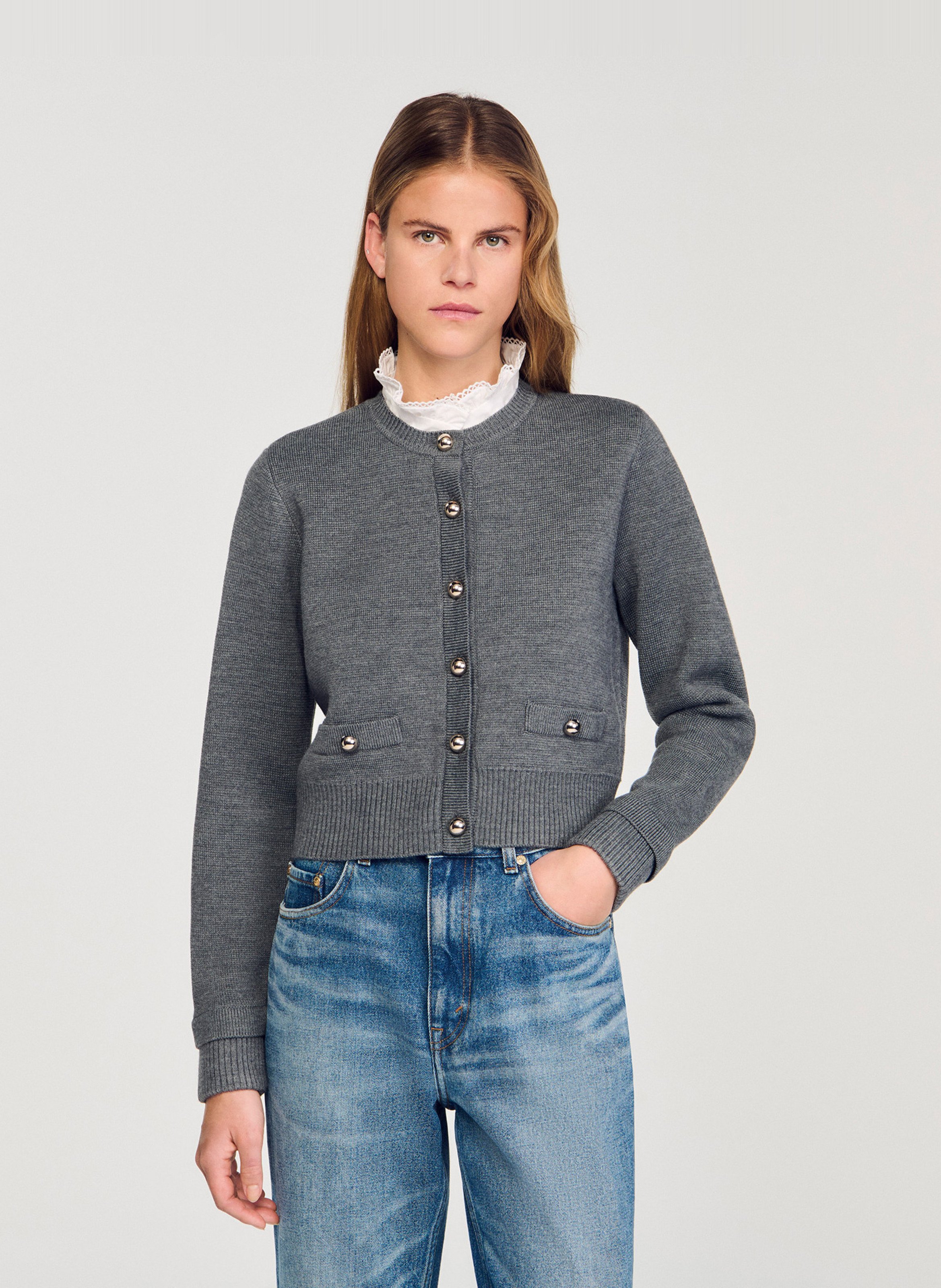 Gilet droit col rond  SANDRO Gris