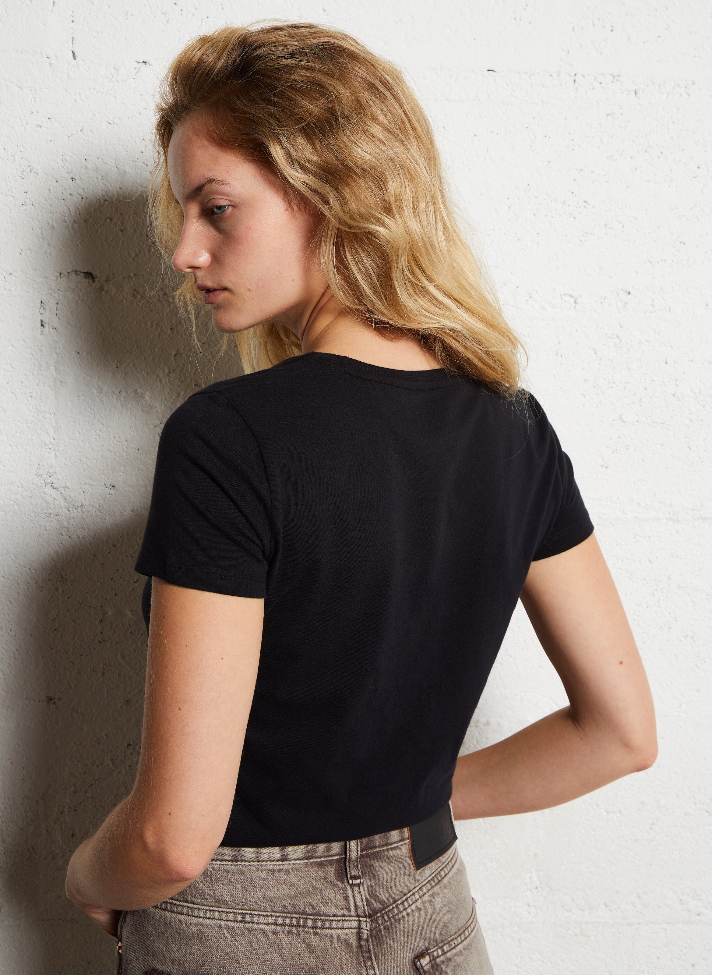 Tee-shirt col rond en coton MAJESTIC FILATURES Noir