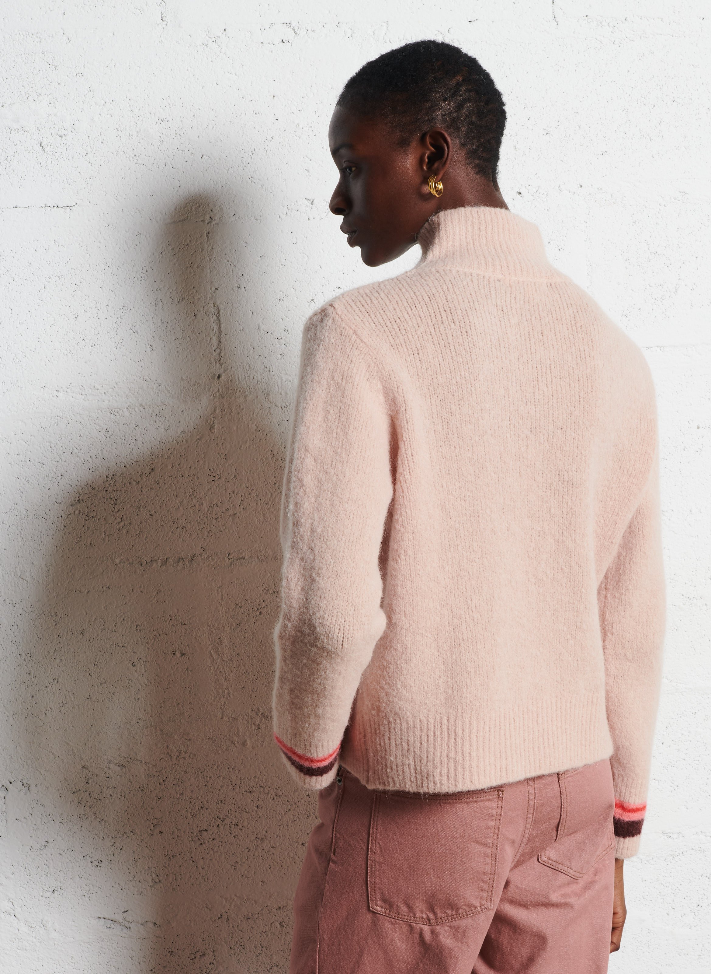 Pull droit col cheminée en laine mélangée MAISON ANJE Rose