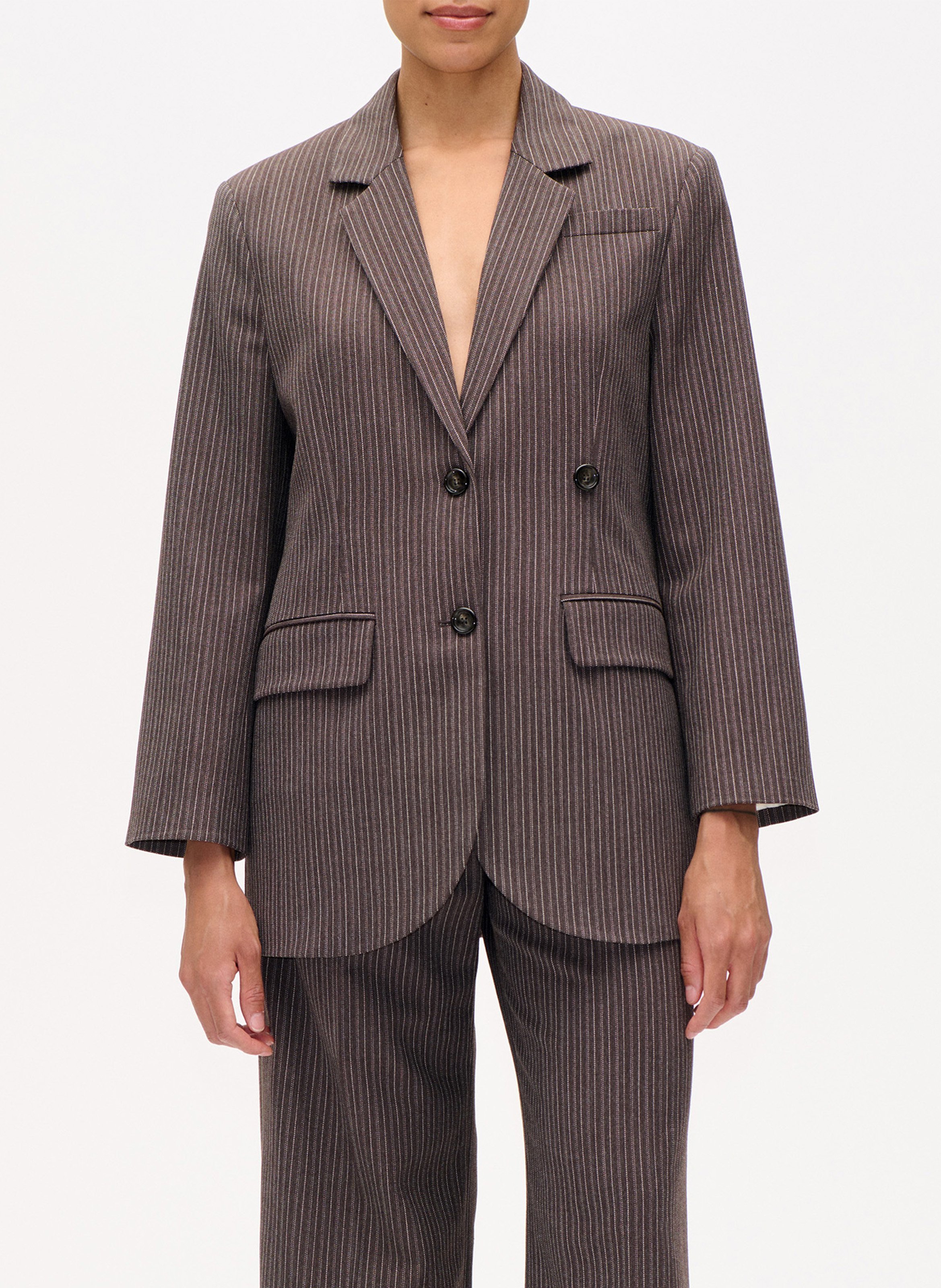 Veste tailleur droite rayé en fibres recyclées mélangées BAUM UND PFERDGARTEN Marron