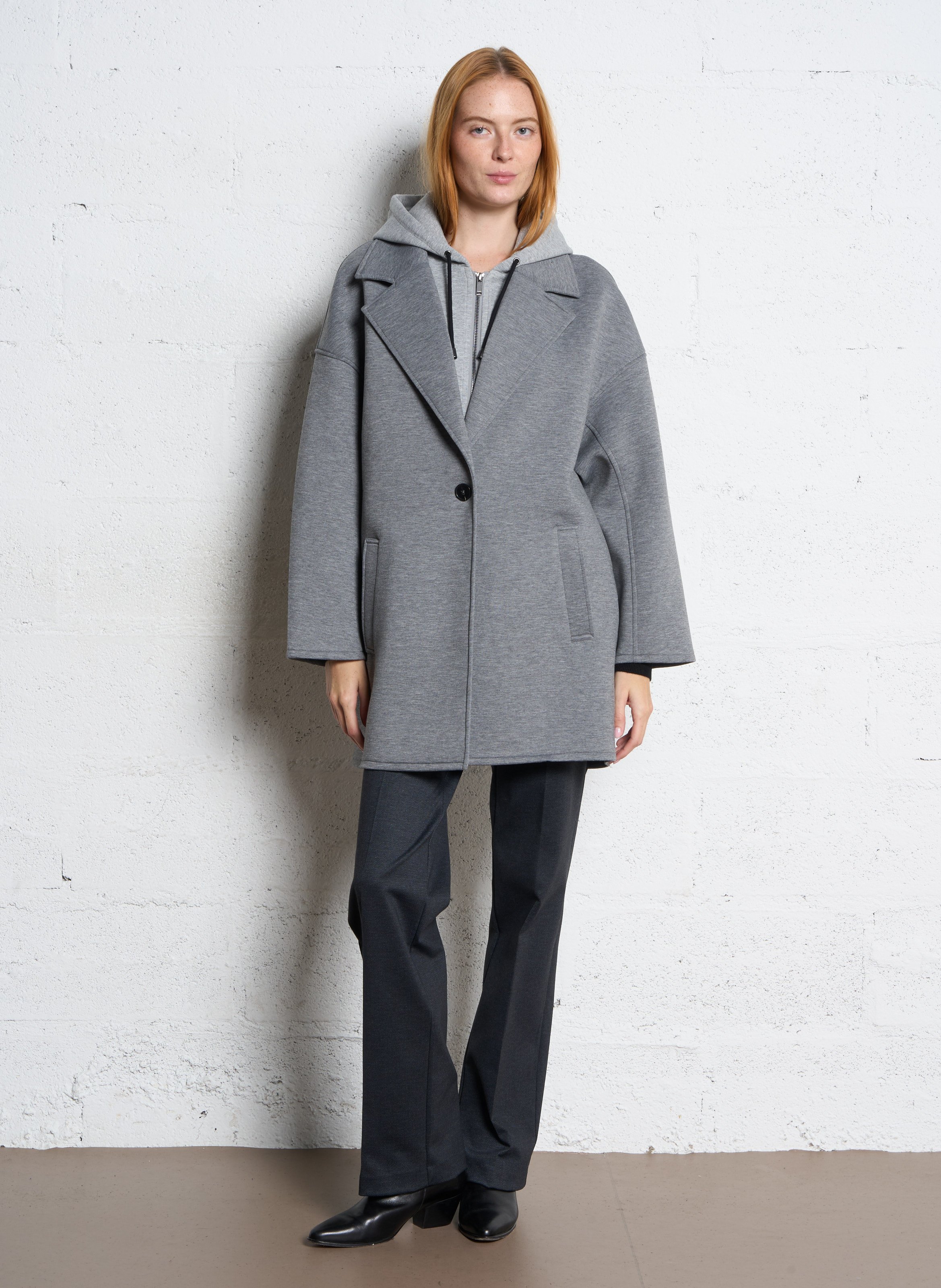 Straight coat with removable hood IKKS Grey