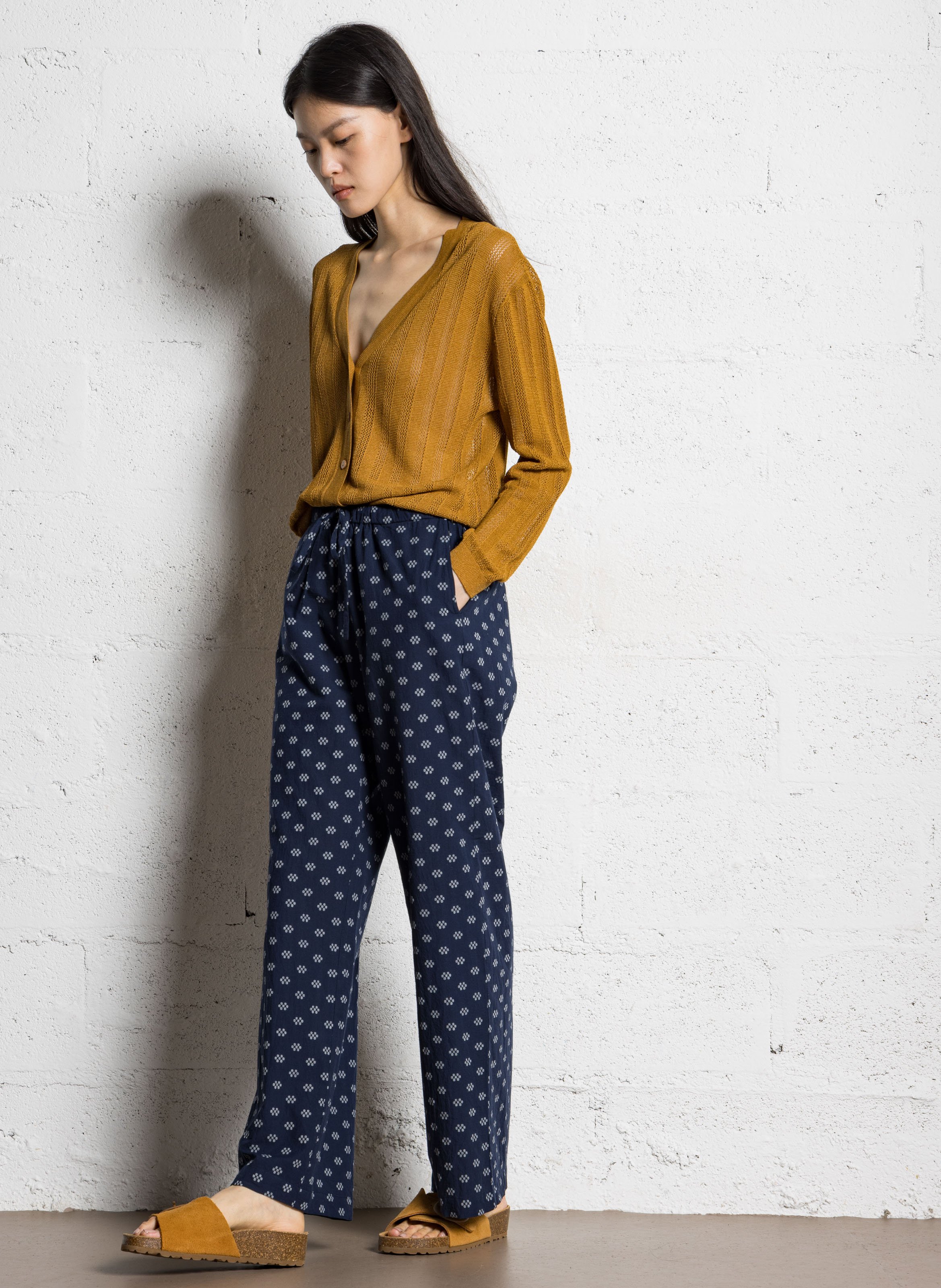 Recht, gebreid vest met ajourmotiefje NICE THINGS Beige