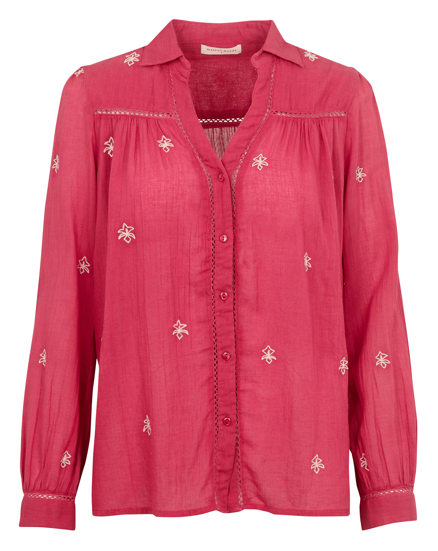 Gerades Baumwollhemd mit Stickerei MAISON HOTEL Rot