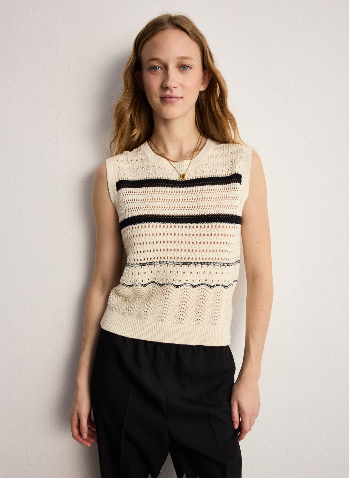 Rundhalsausschnitt-Oberteil aus Baumwollstrick PABLO Beige