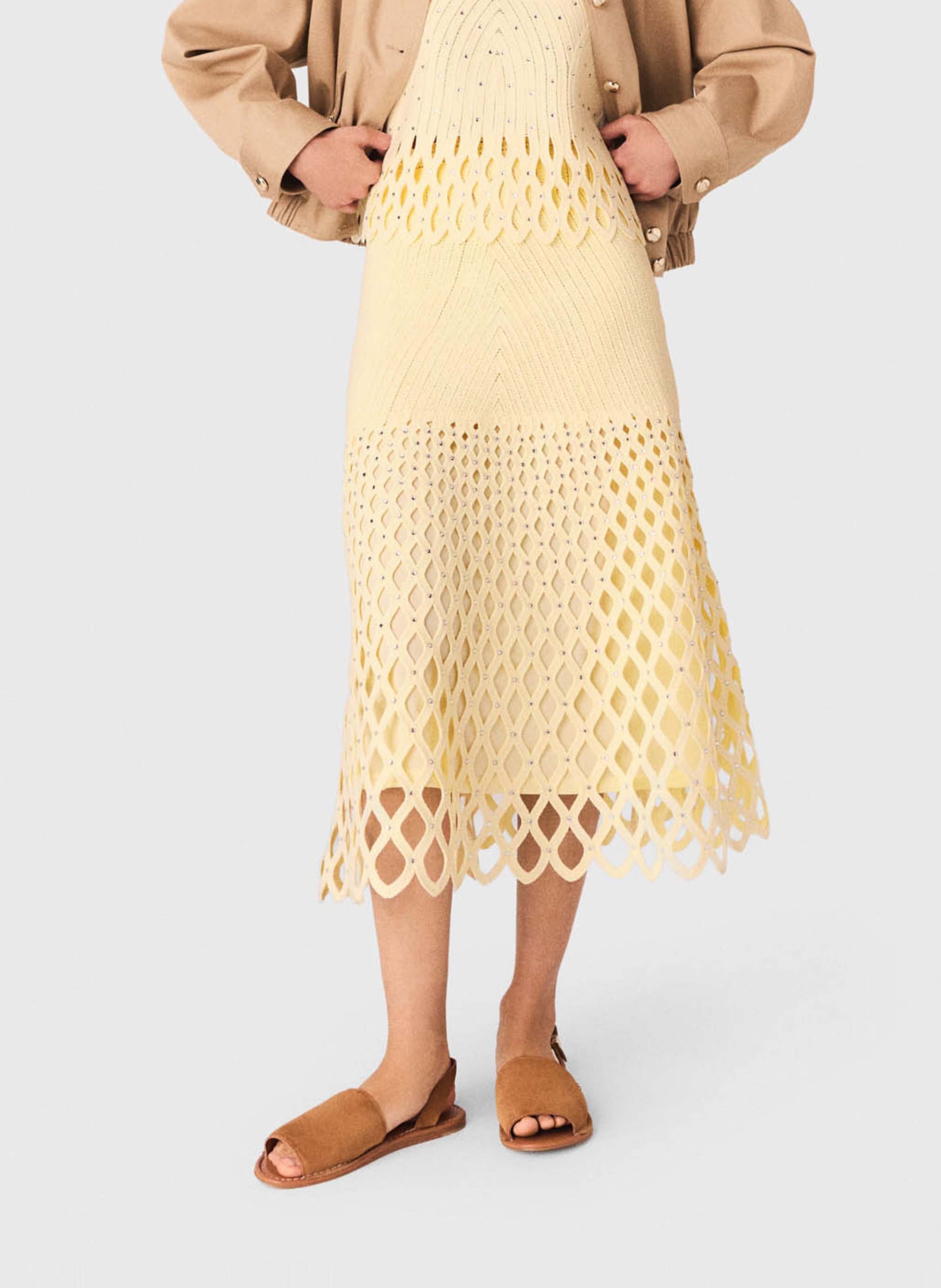 Halflange, opengewerkte rok MAJE Geel