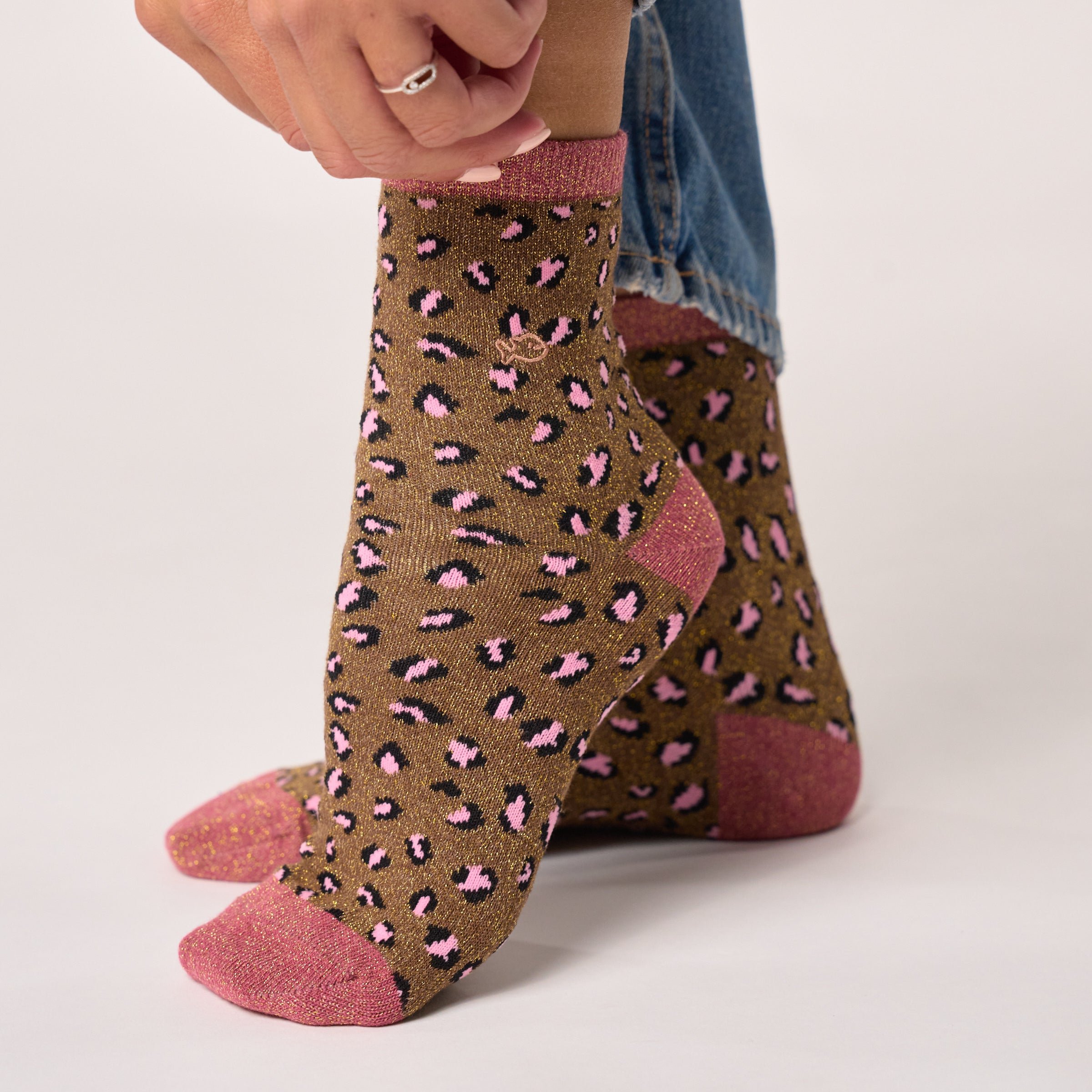 Leopard Combed Cotton Socks Brown